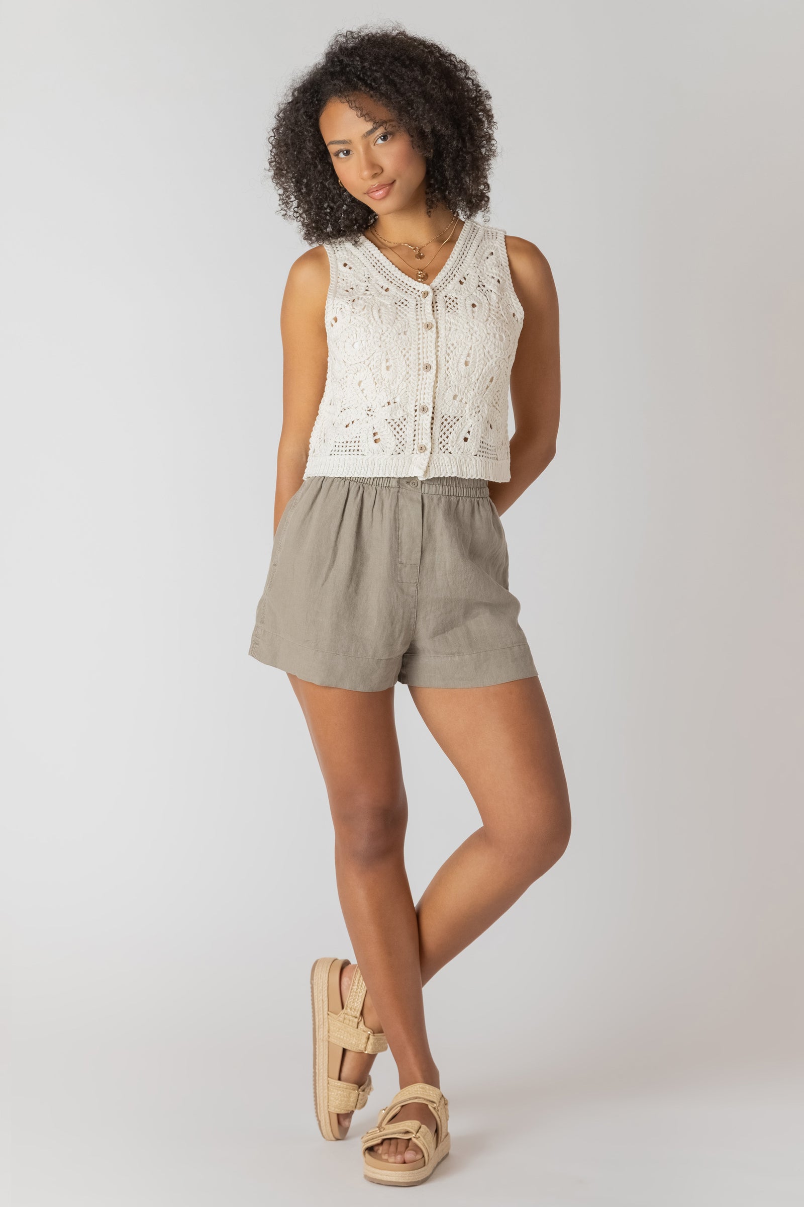 Olive Drawstring Linen Shorts