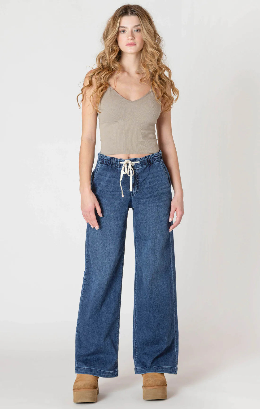 Wide Leg Trouser Tie Denim Pants