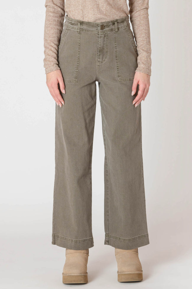 Khaki Green Straight Leg Pants