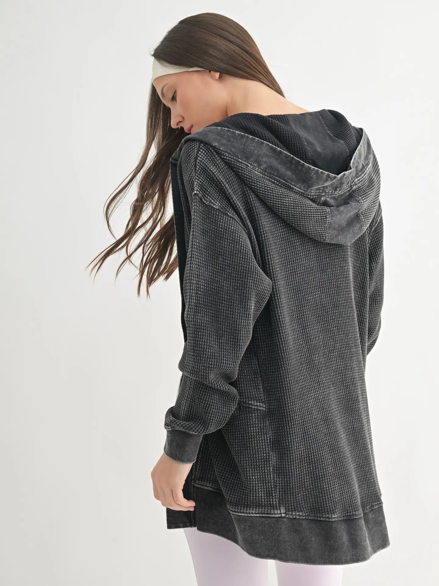 Black Waffle Hooded Cardi