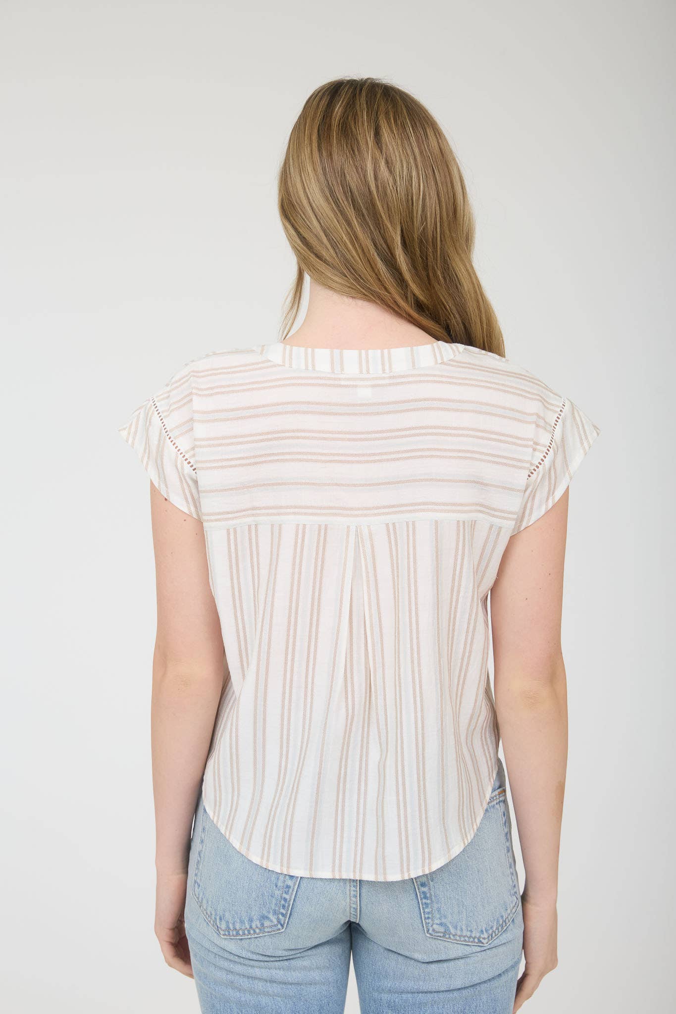 Stripe Wood Button Henley Top
