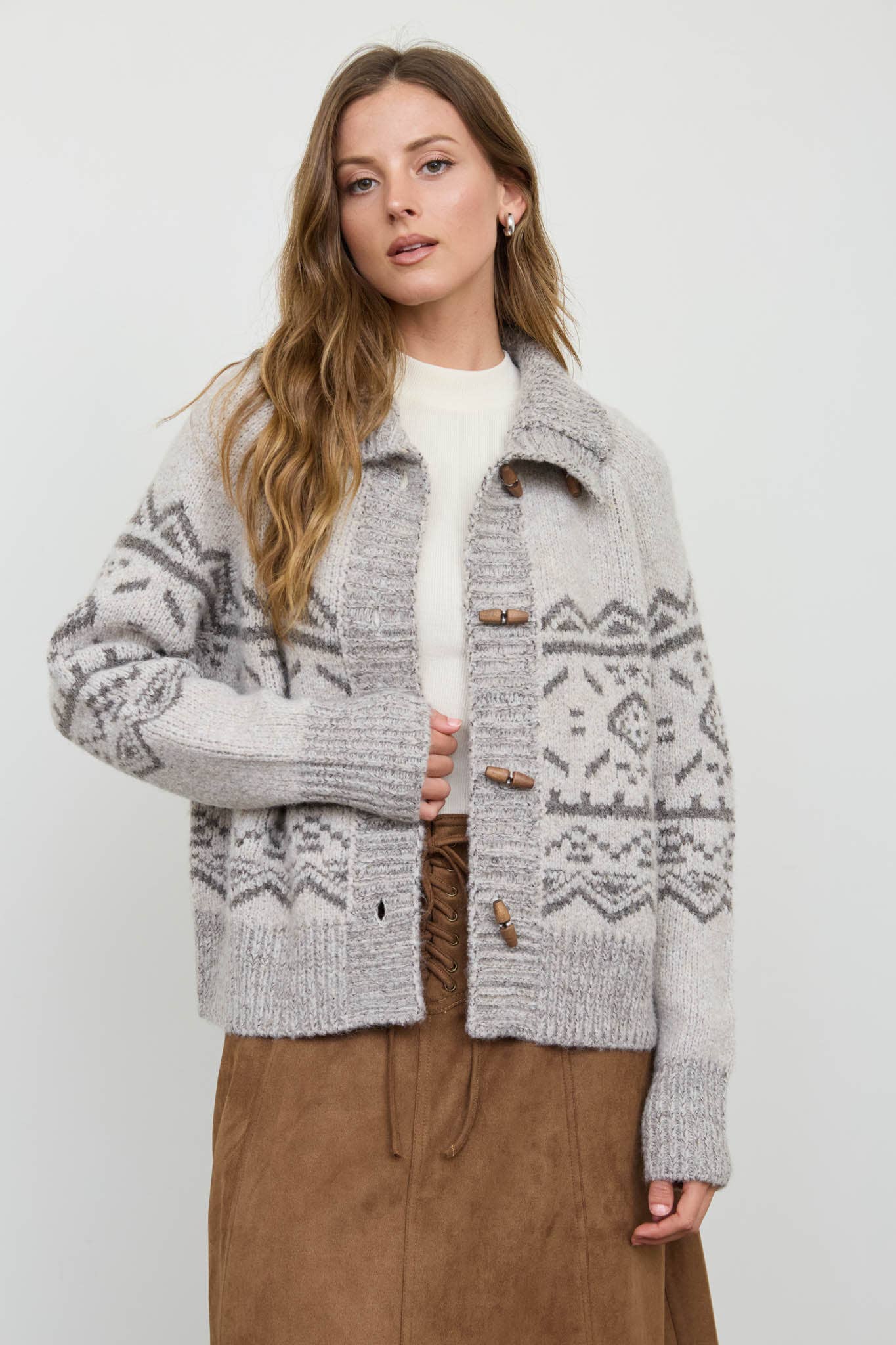 Toggle Button Fair Isle Cardigan