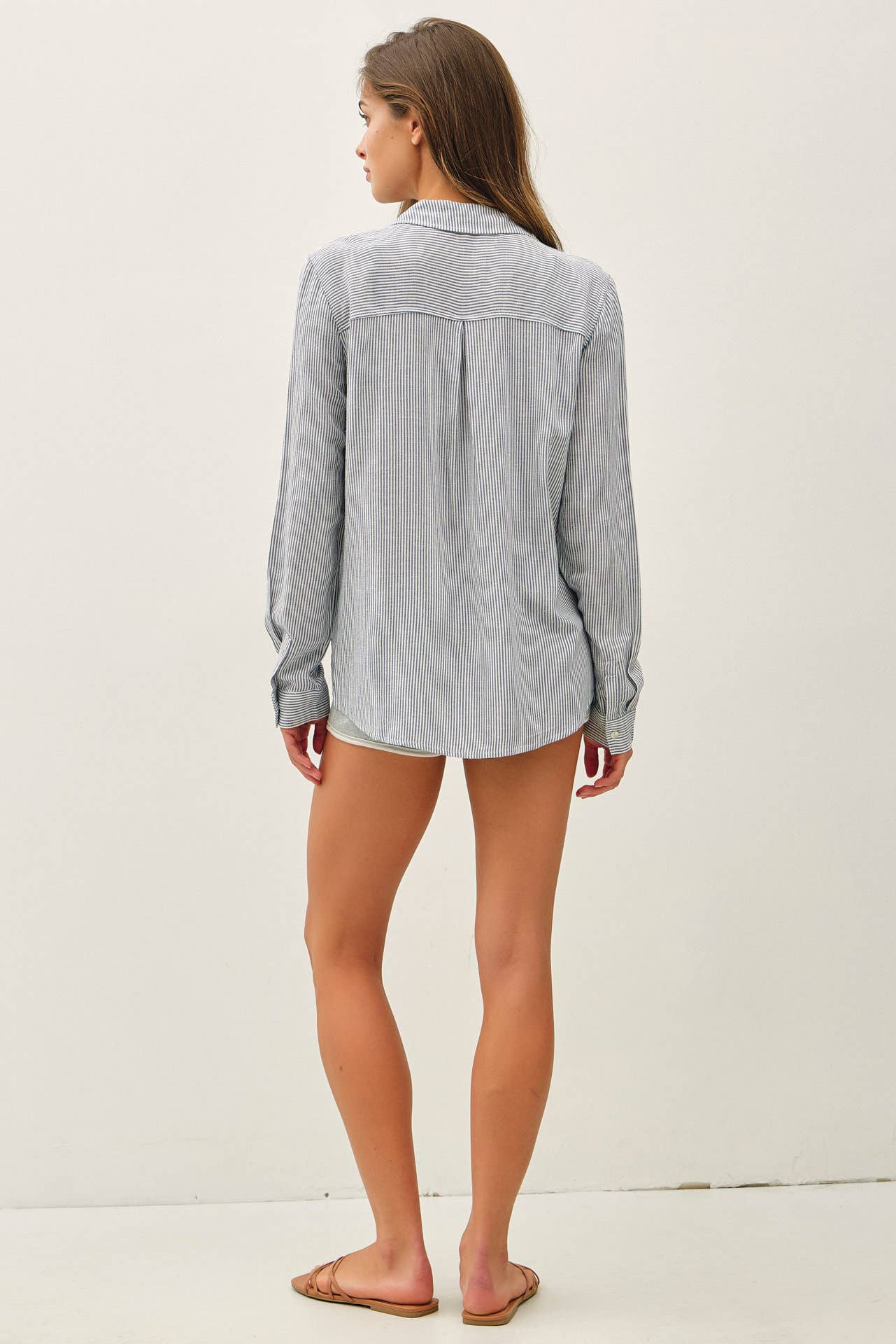 Linen Blend Stripe Button Up