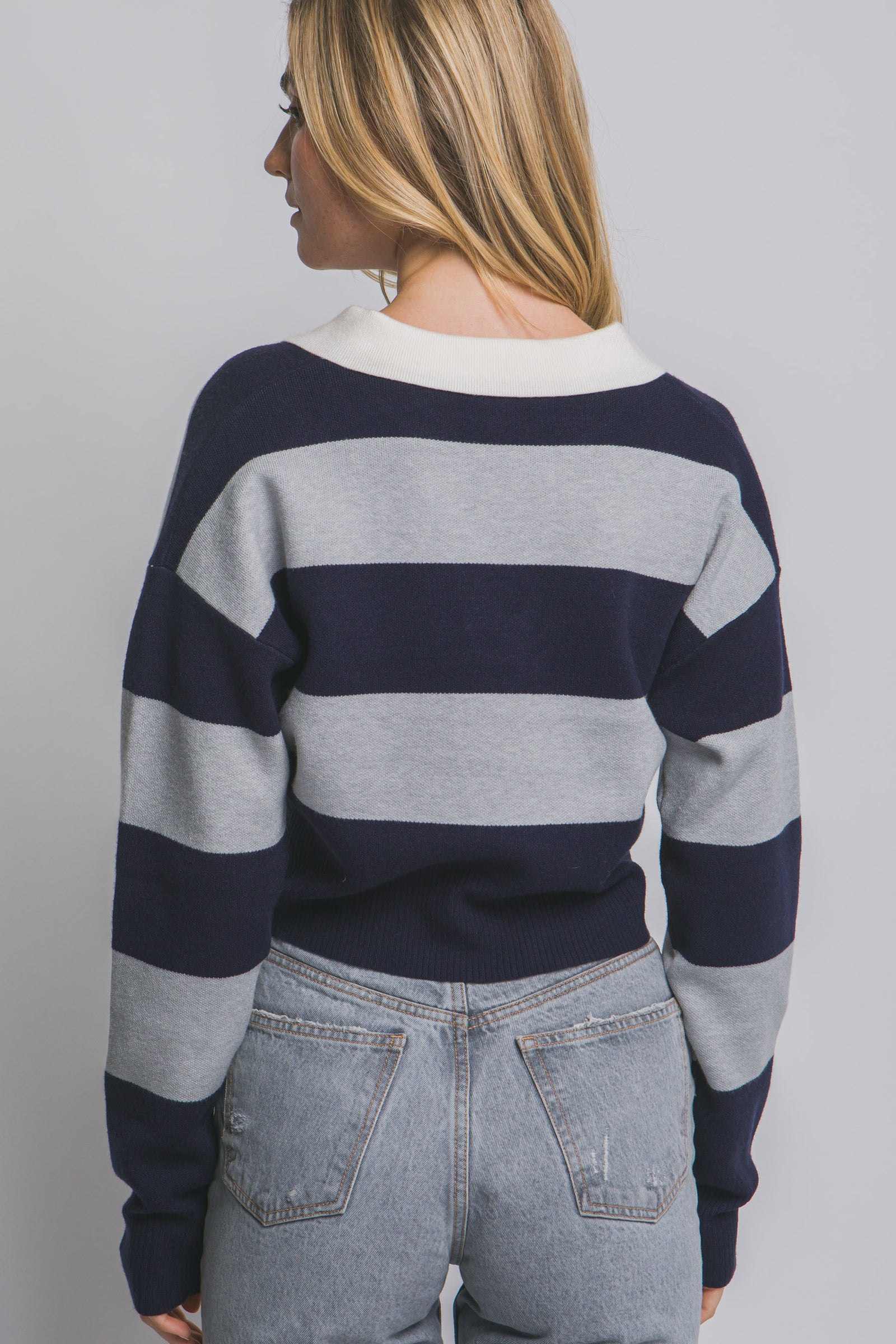 Collared Stripe Crop Rugby Sweater