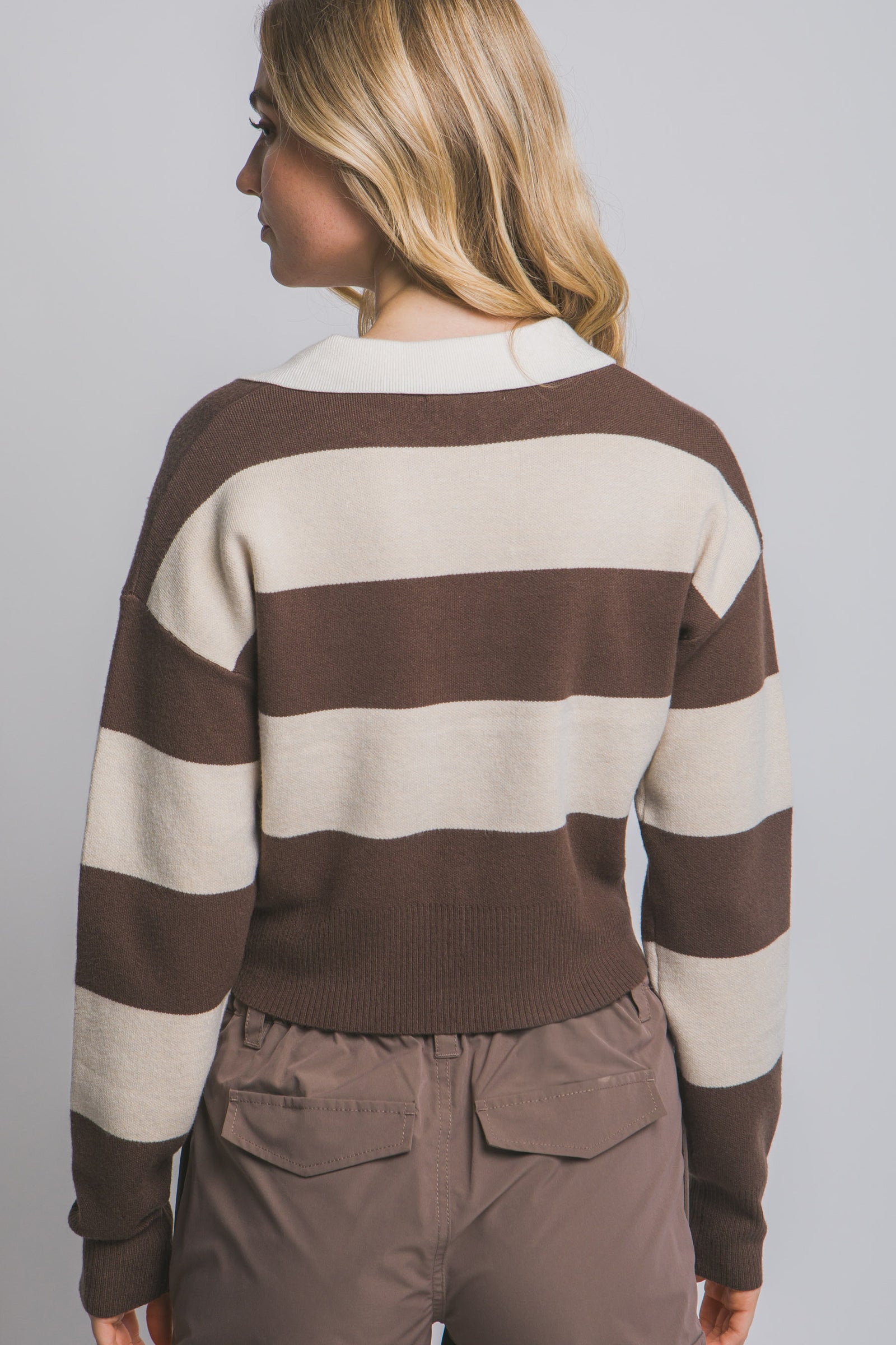 Collared Stripe Crop Rugby Sweater