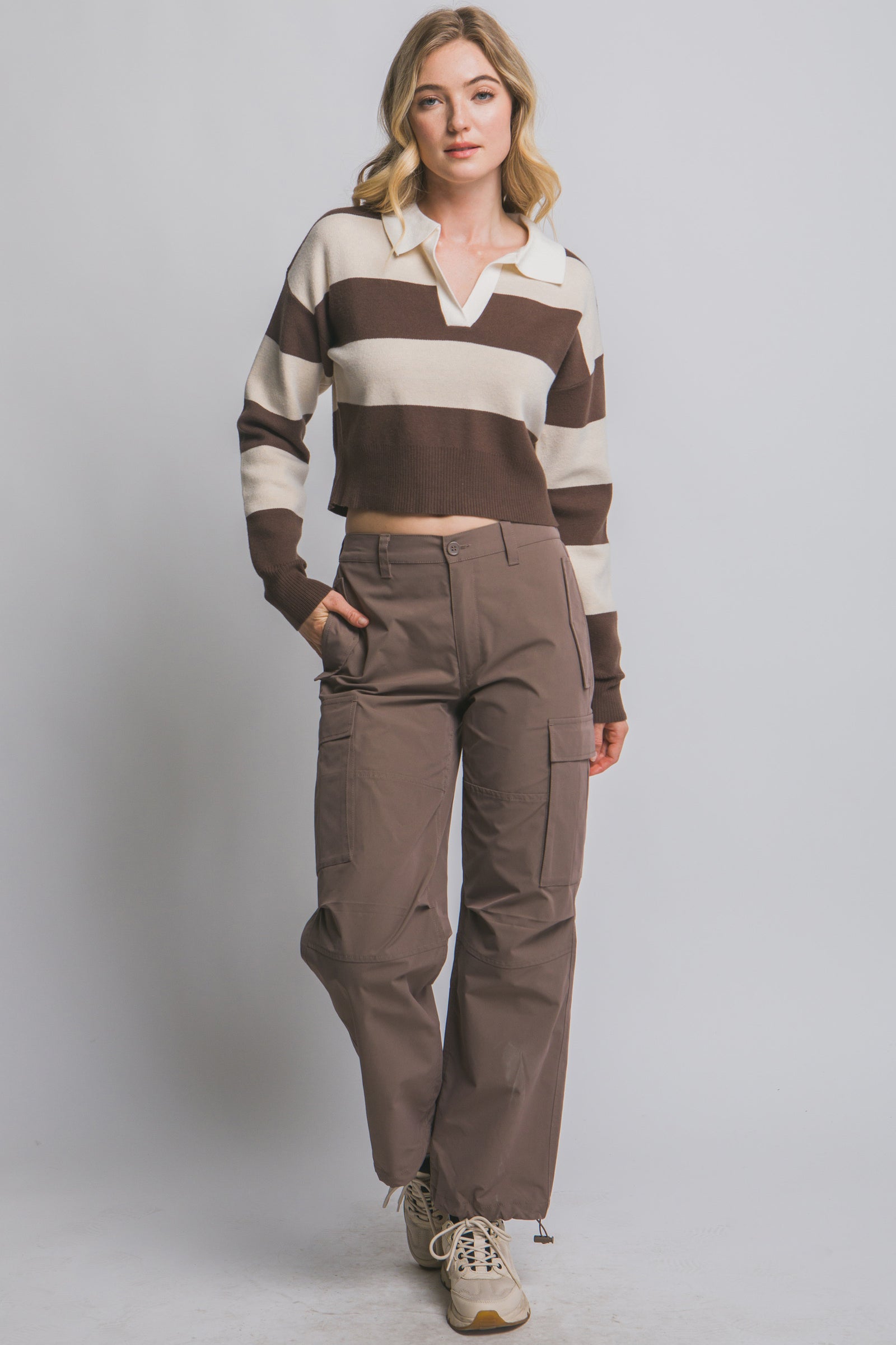 Collared Stripe Crop Rugby Sweater