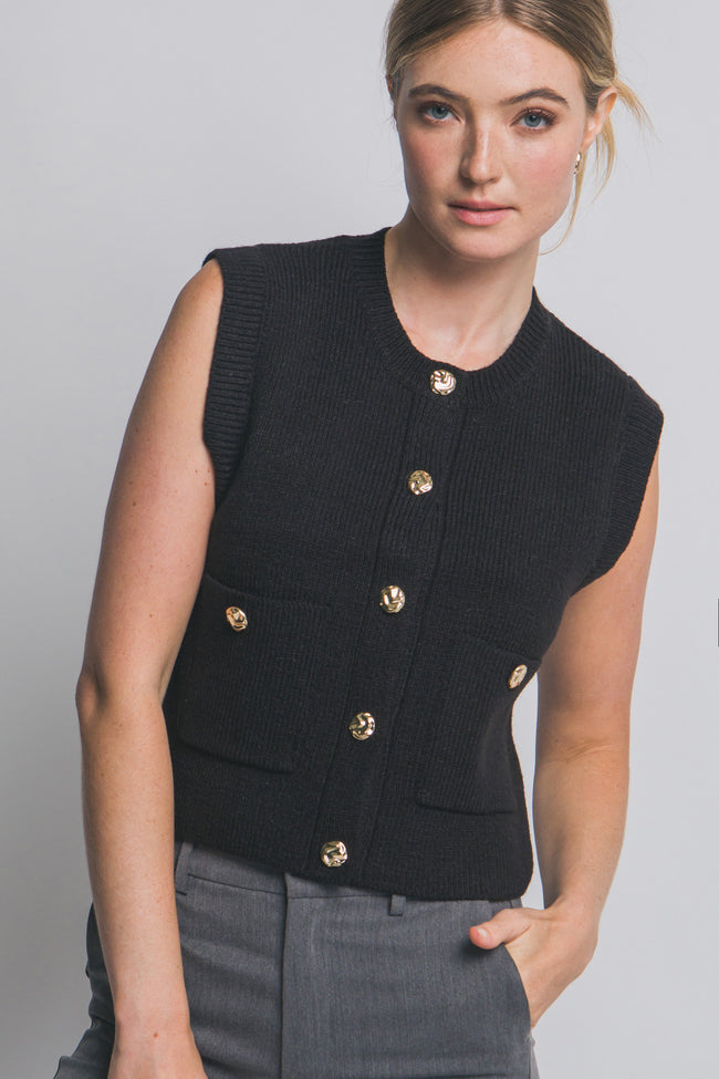 Knit Gold Button Sweater Vest