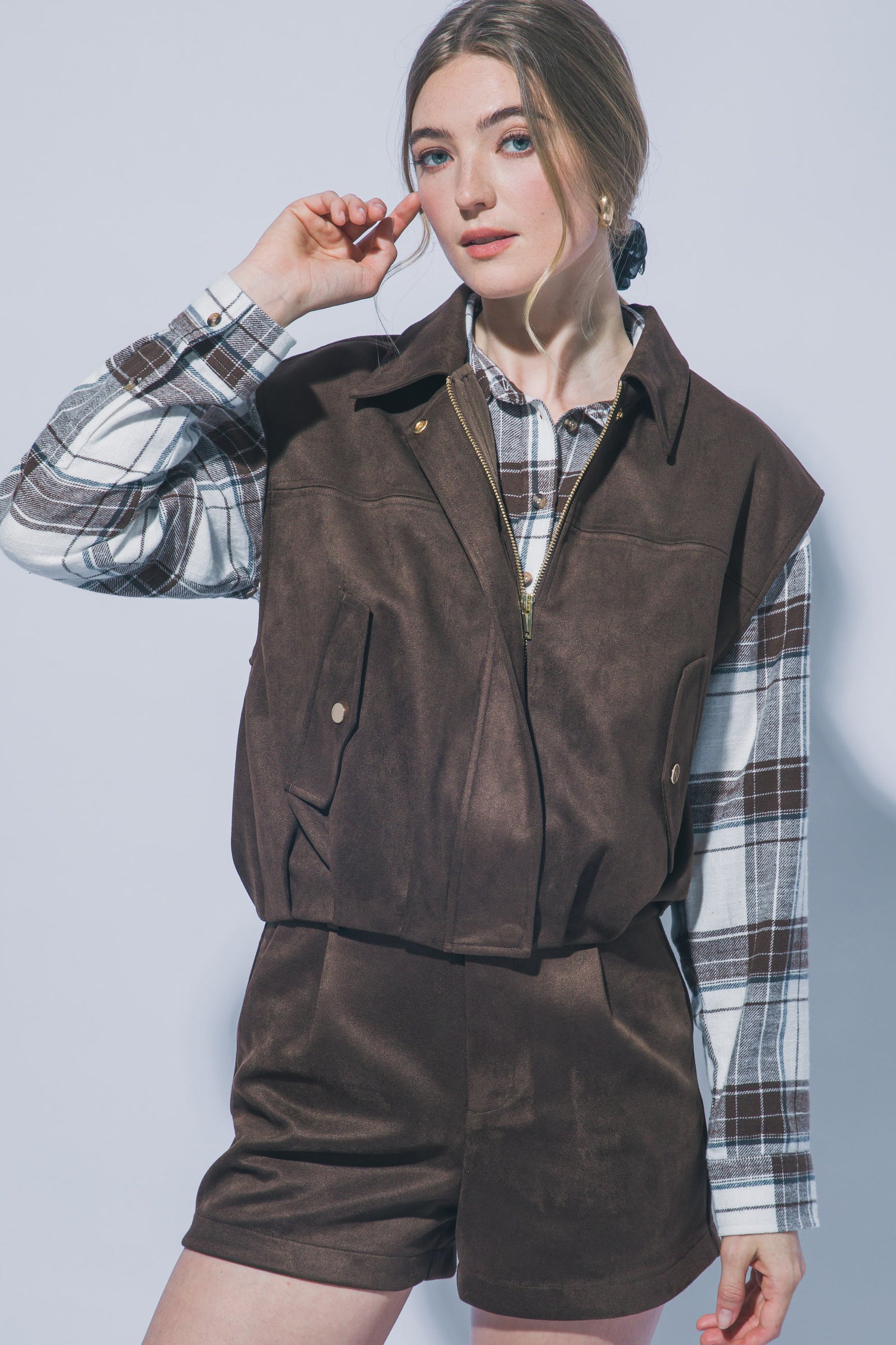 Chocolate Suedette Aviator Vest