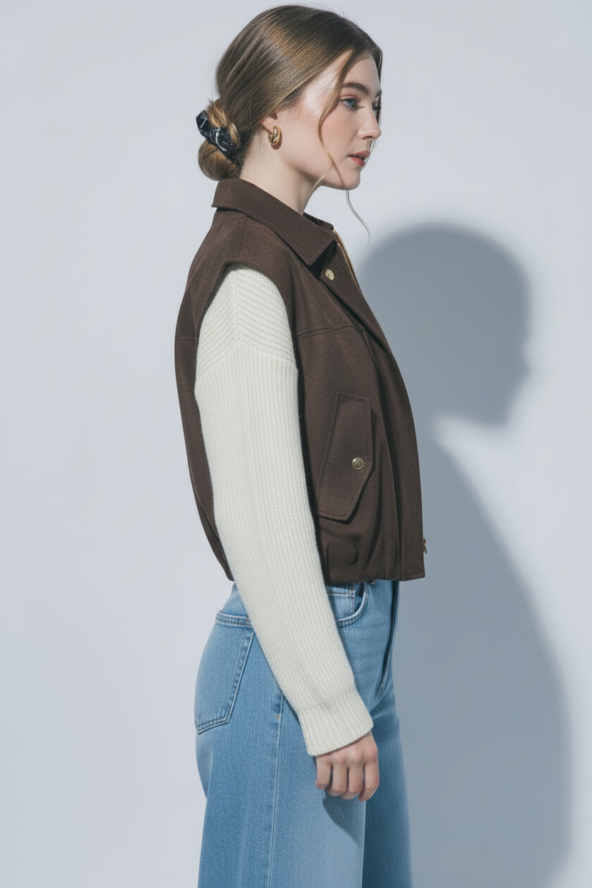 Chocolate Suedette Aviator Vest