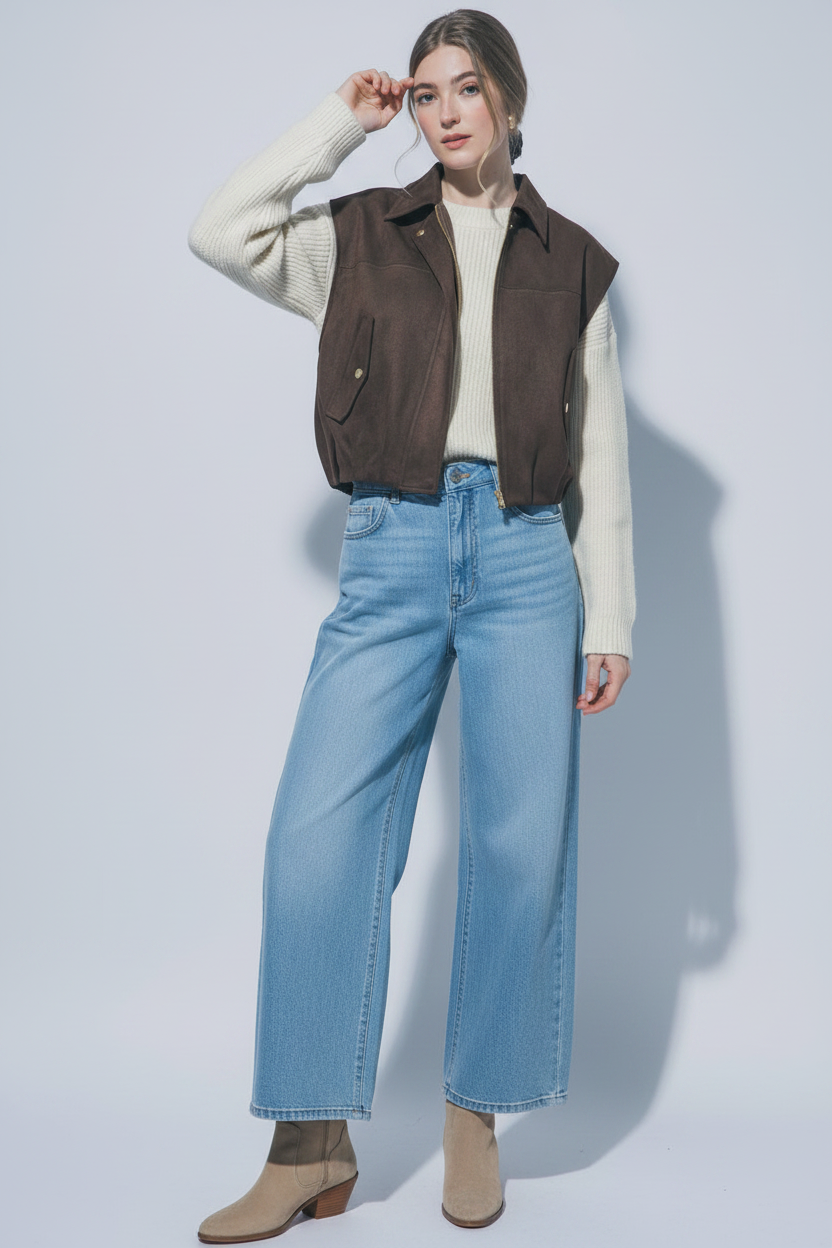 Chocolate Suedette Aviator Vest