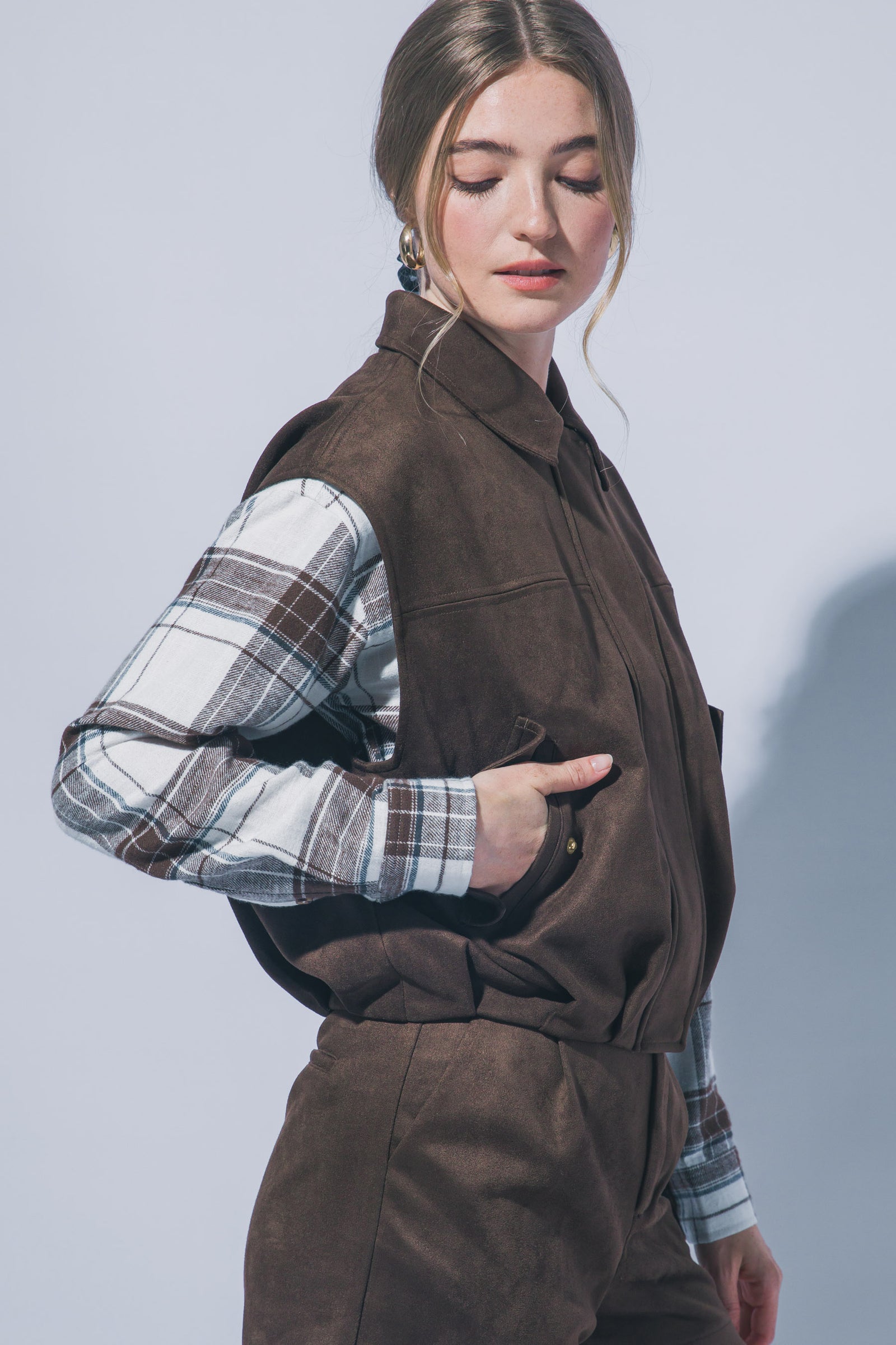 Chocolate Suedette Aviator Vest