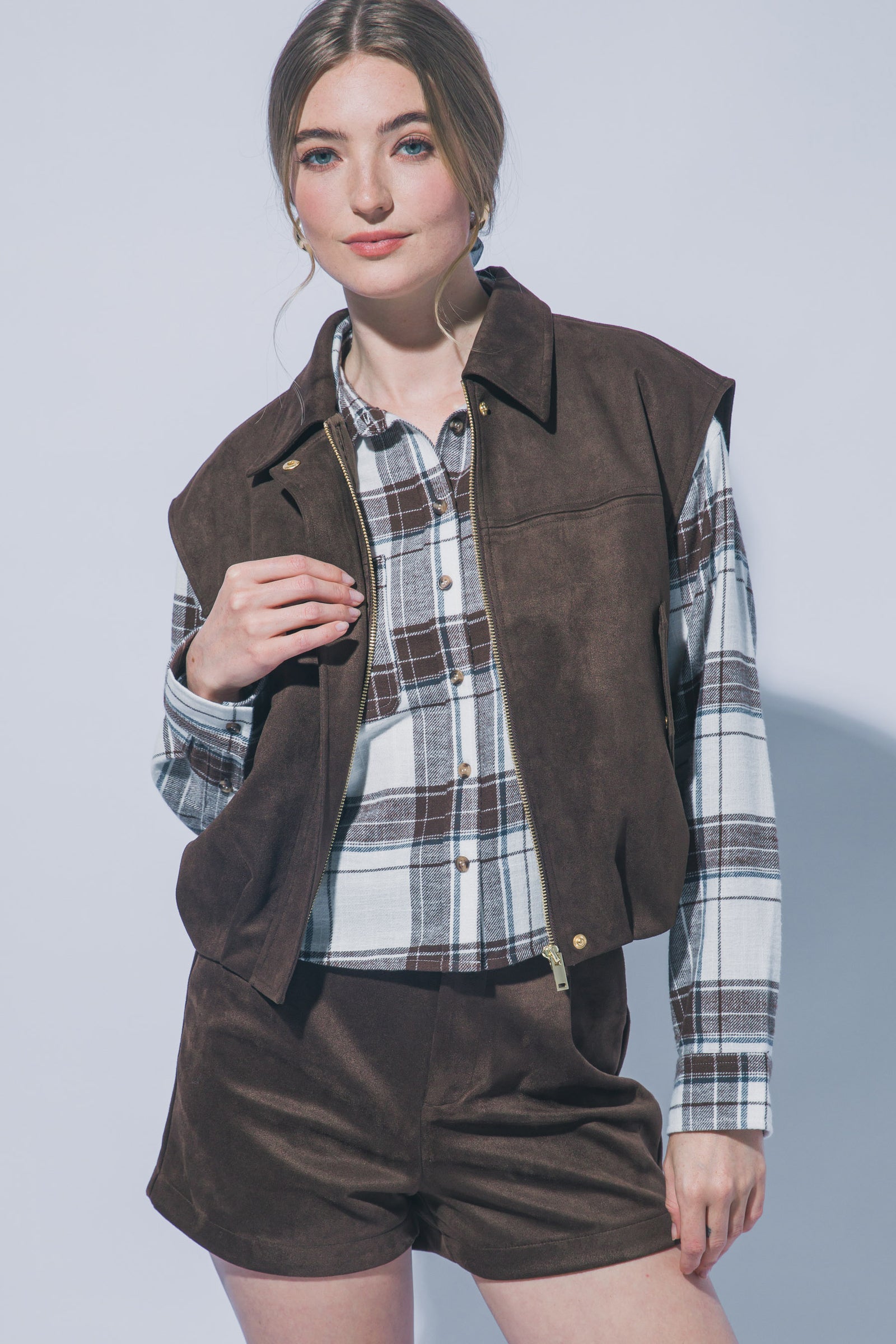 Chocolate Suedette Aviator Vest