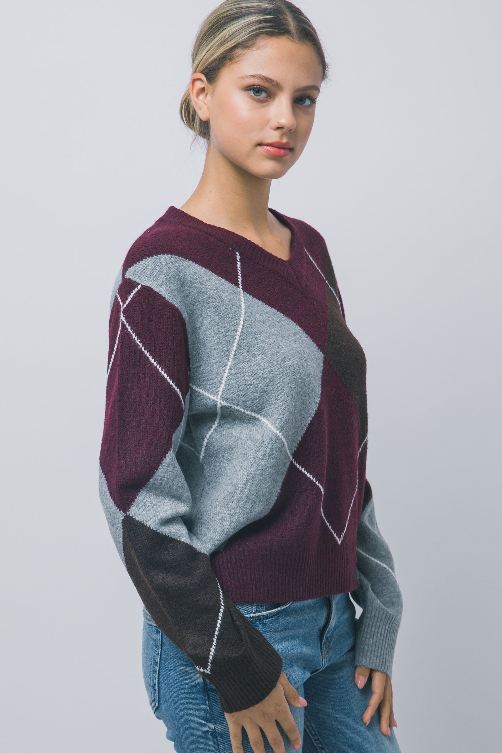 Argyle V-Neck Sweater