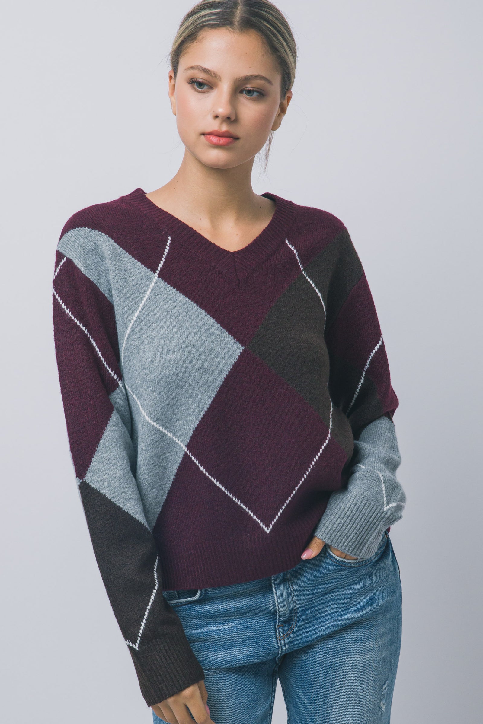 Argyle V-Neck Sweater