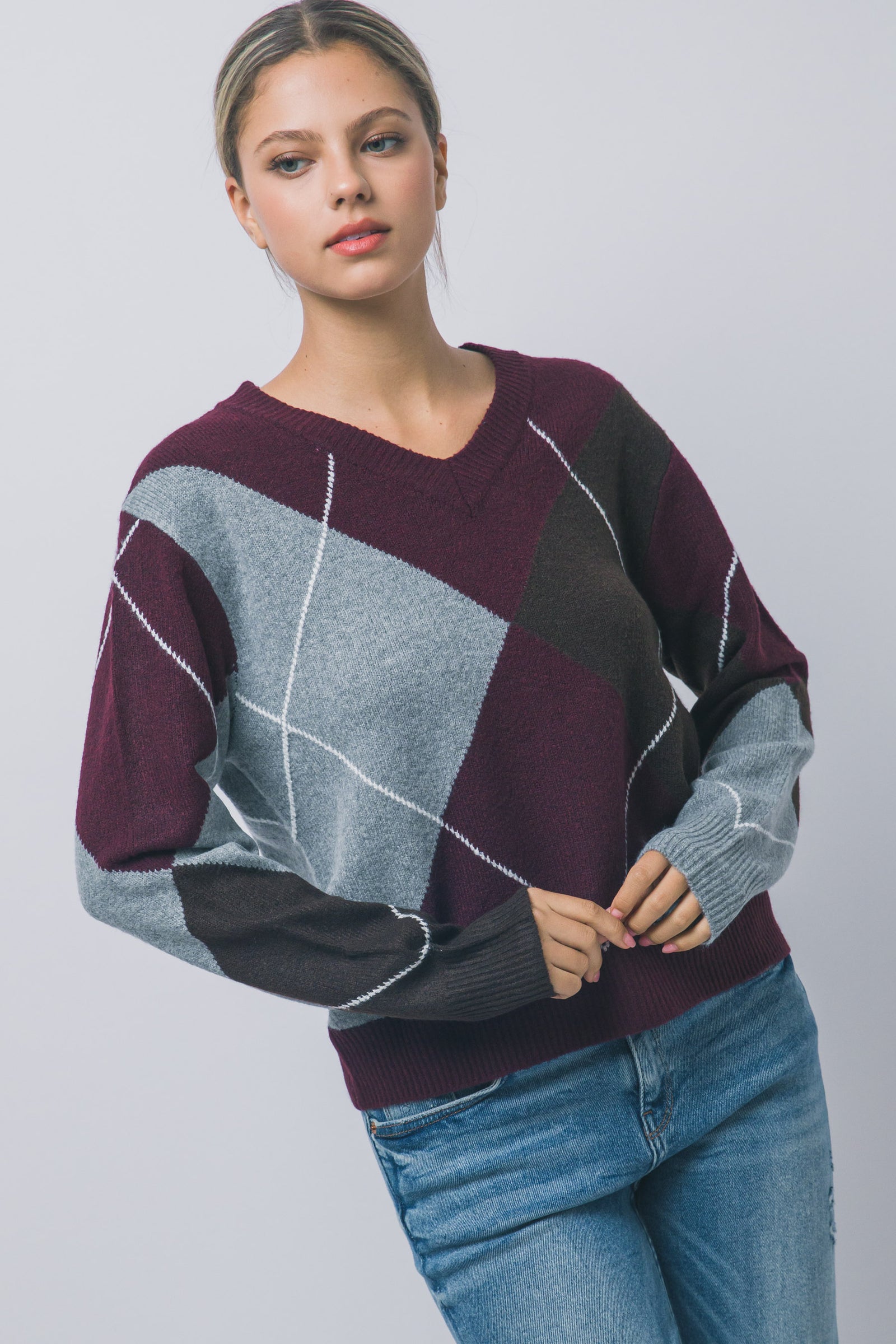 Argyle V-Neck Sweater
