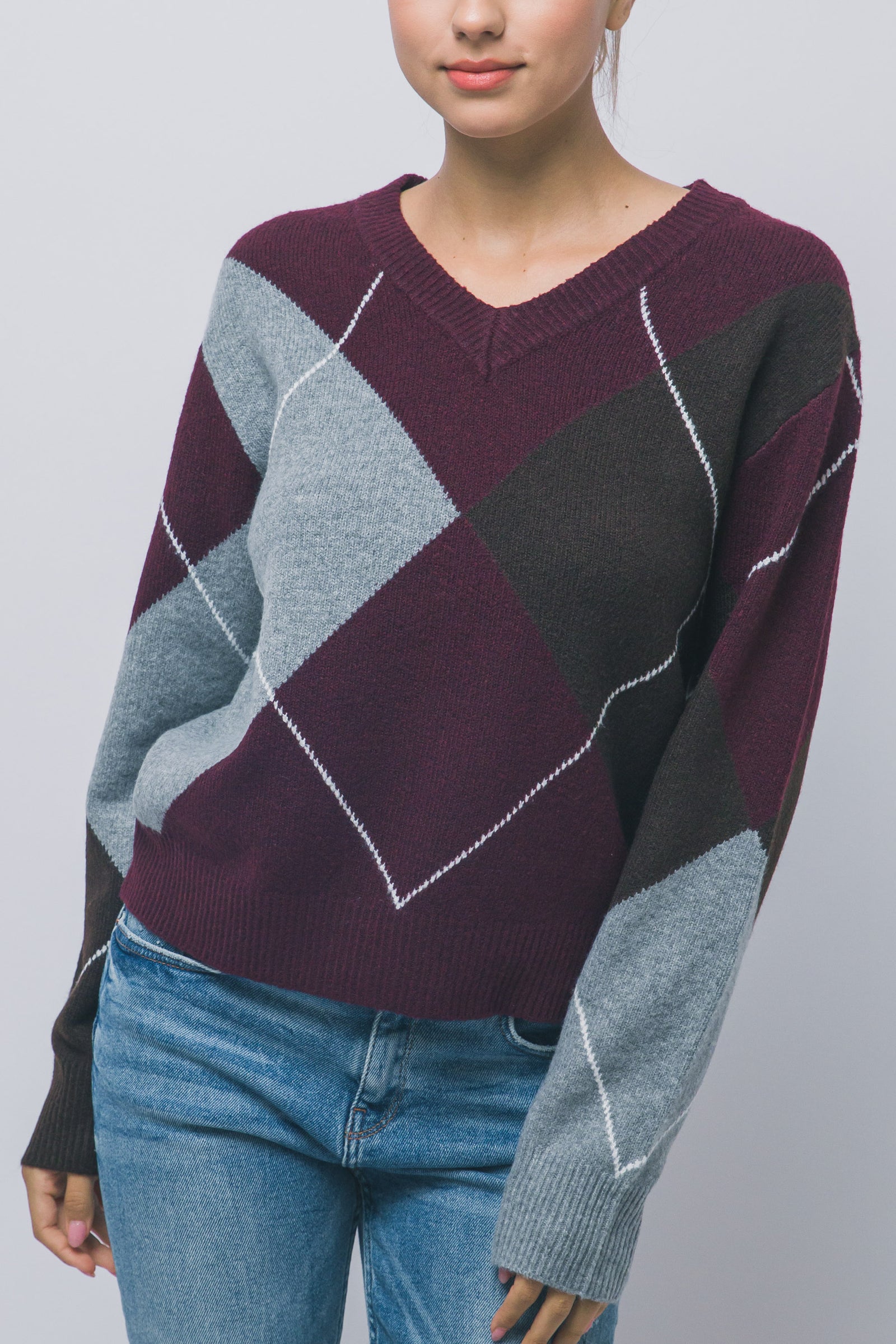 Argyle V-Neck Sweater