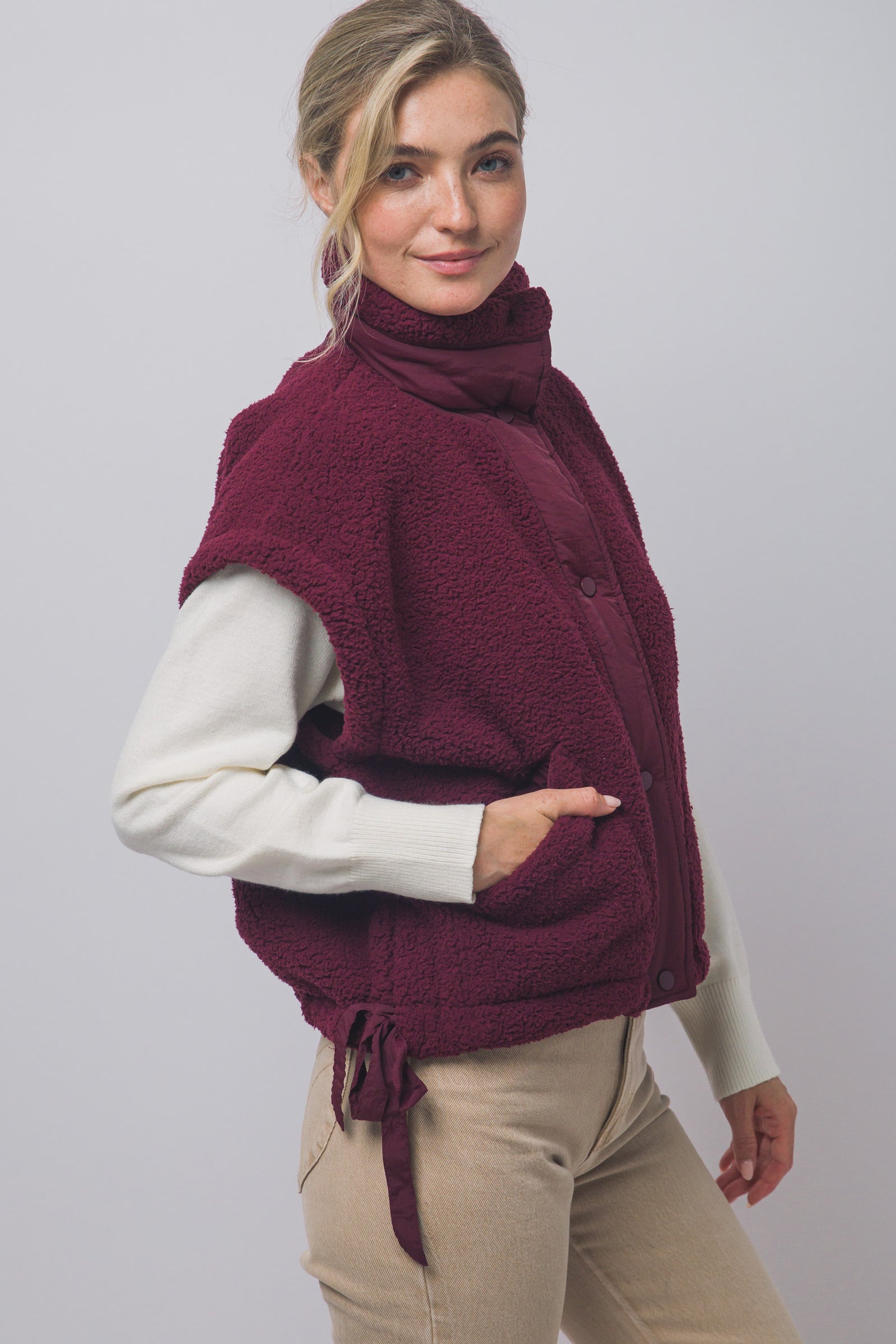 Tie Up Crop Fleece Vest