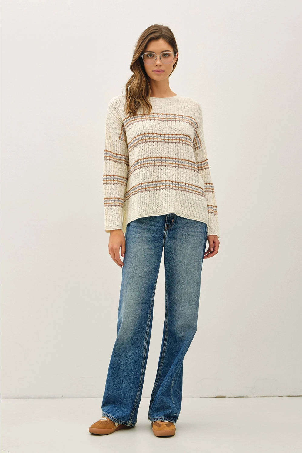 Cream Stripe Knit Sweater