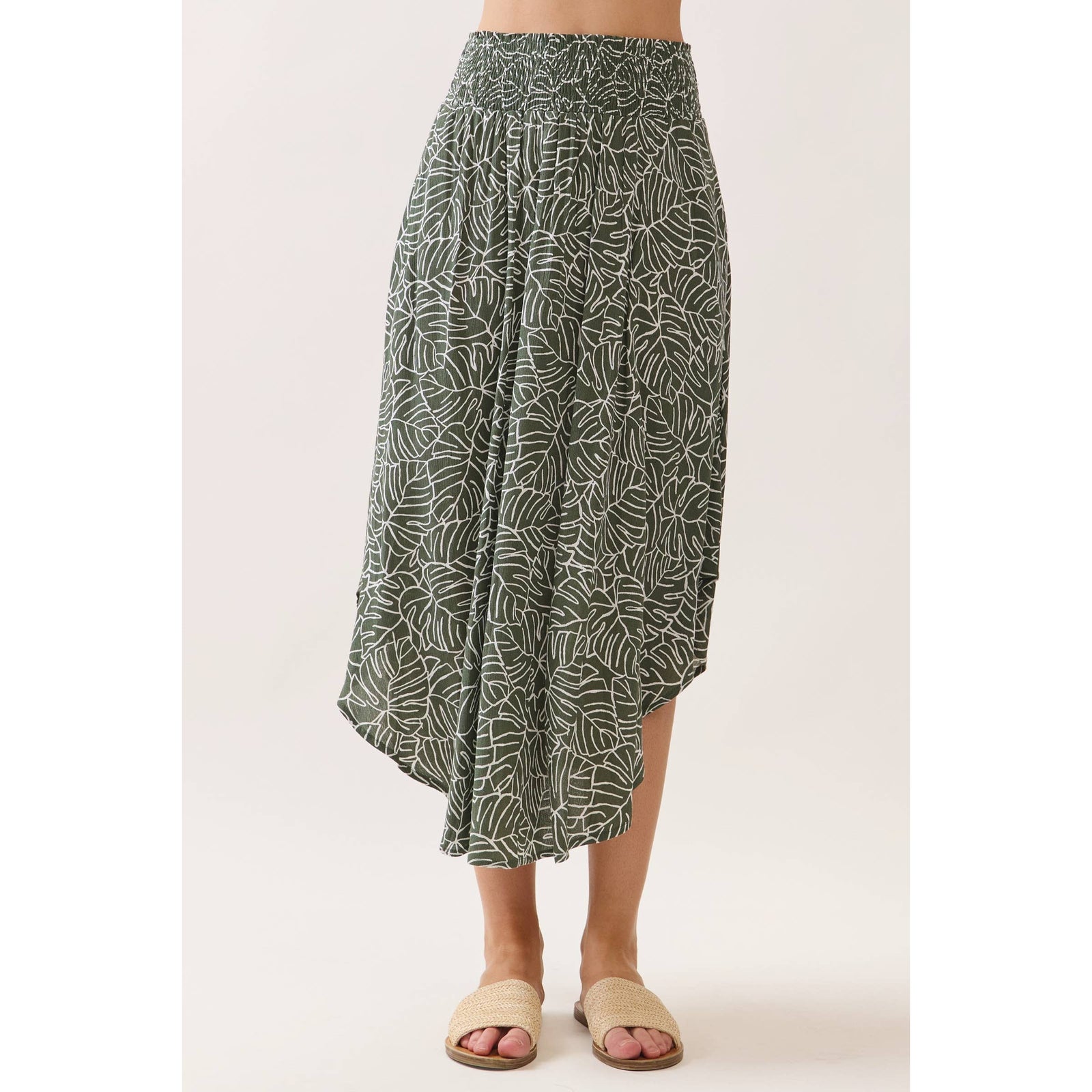 Leaf Smocked Waist Maxi Skirt