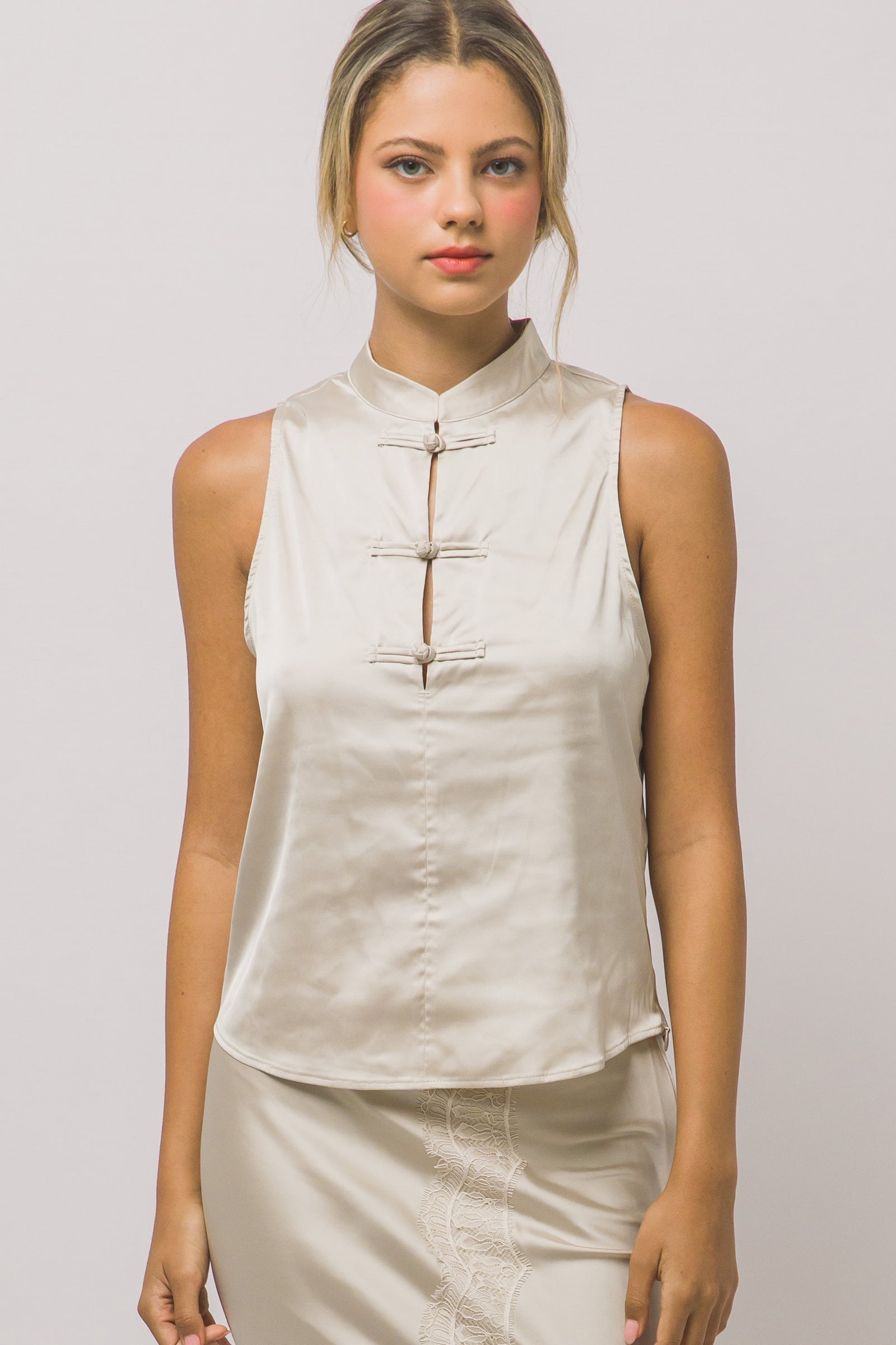 Mandarin Collar Satin Top