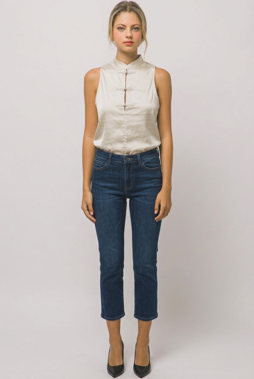 Mandarin Collar Satin Top