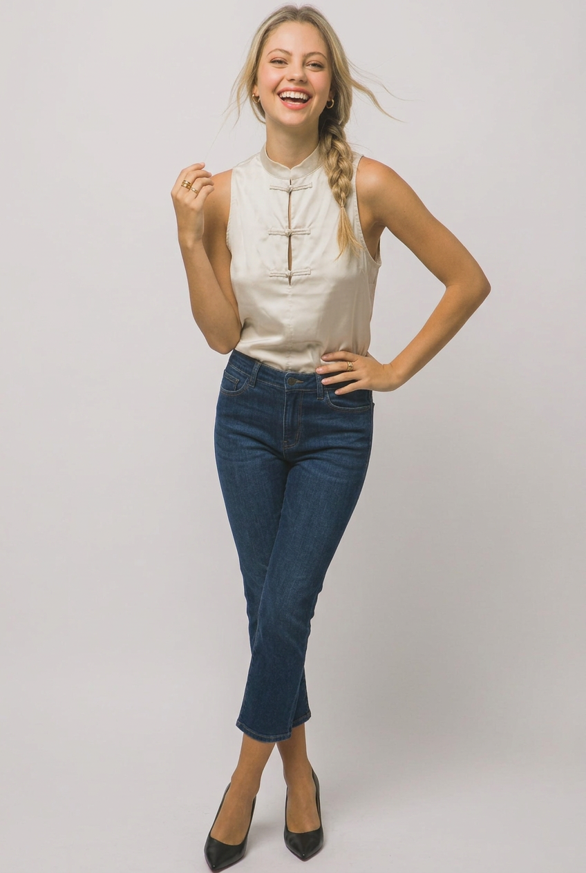 Mandarin Collar Satin Top