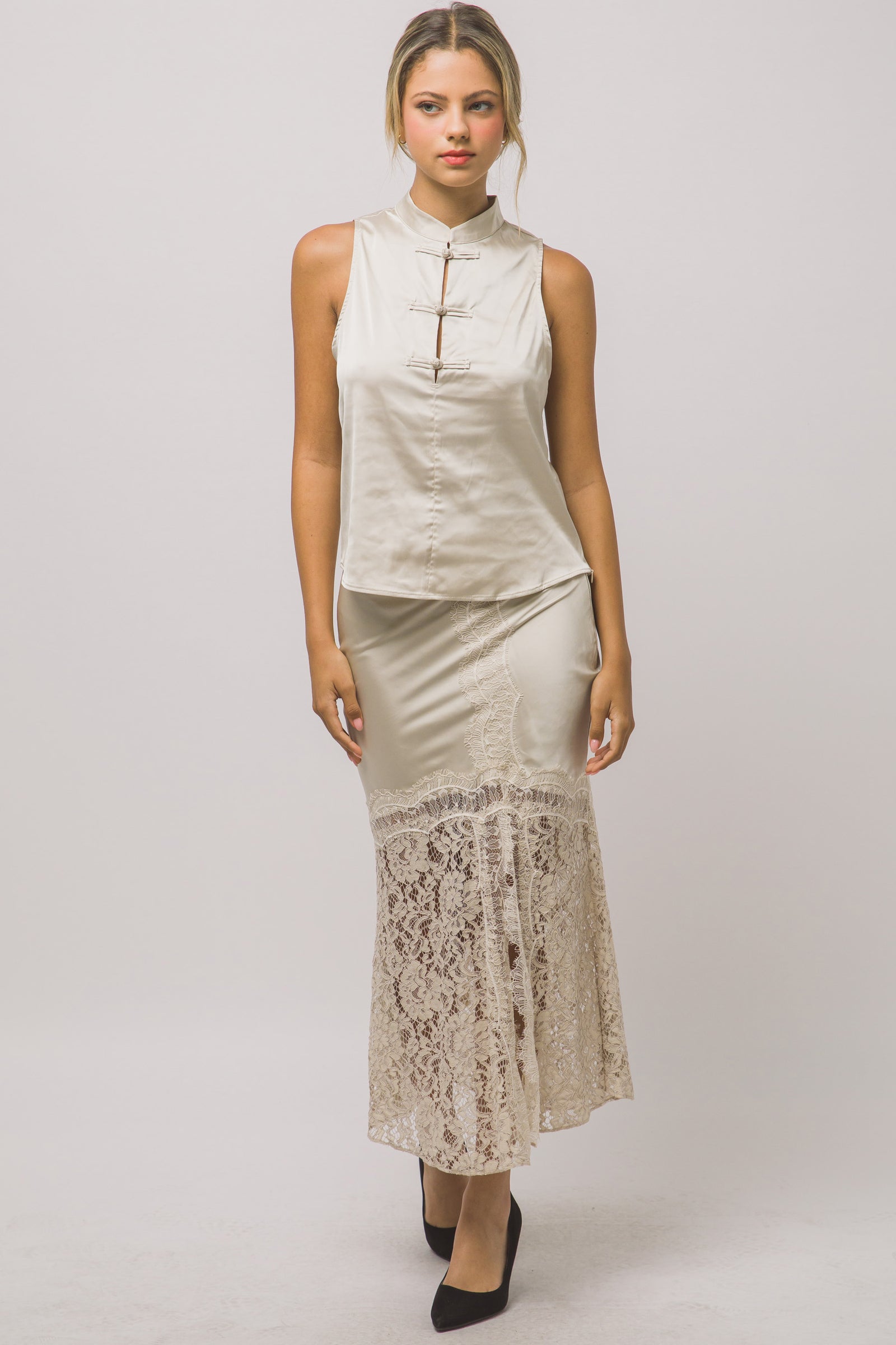 Mandarin Collar Satin Top
