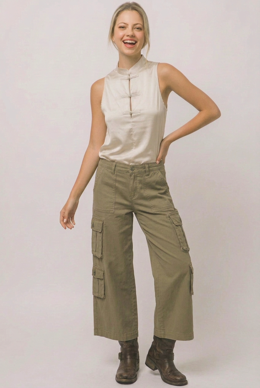 Mandarin Collar Satin Top