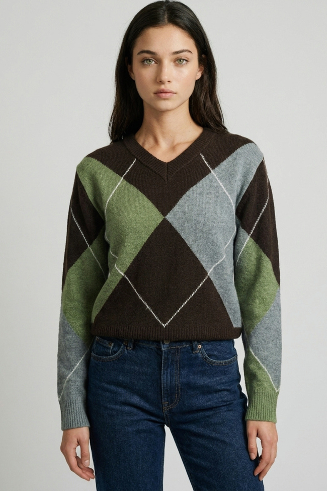 Argyle V-Neck Sweater
