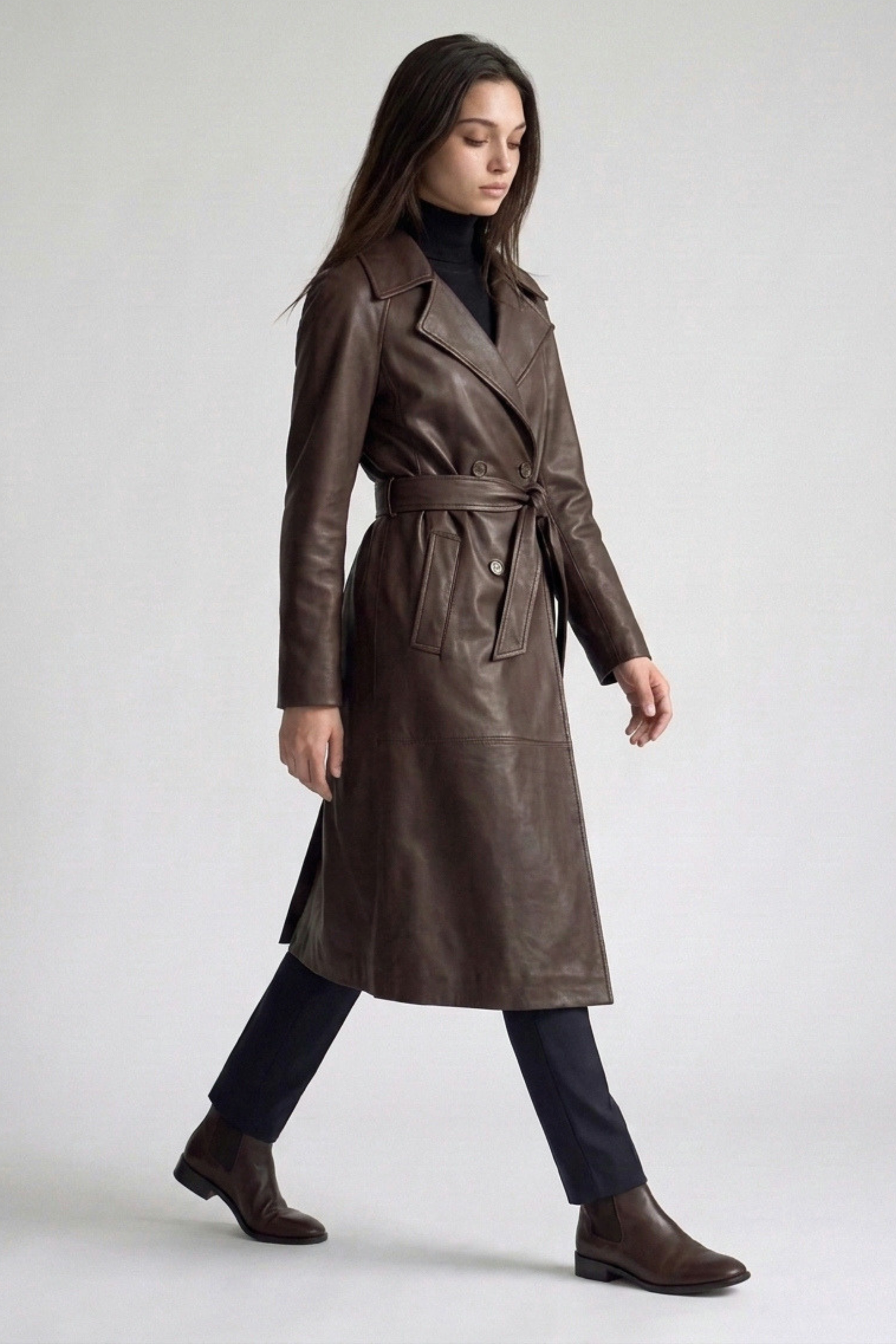 Vegan Leather Belted Trench Coat