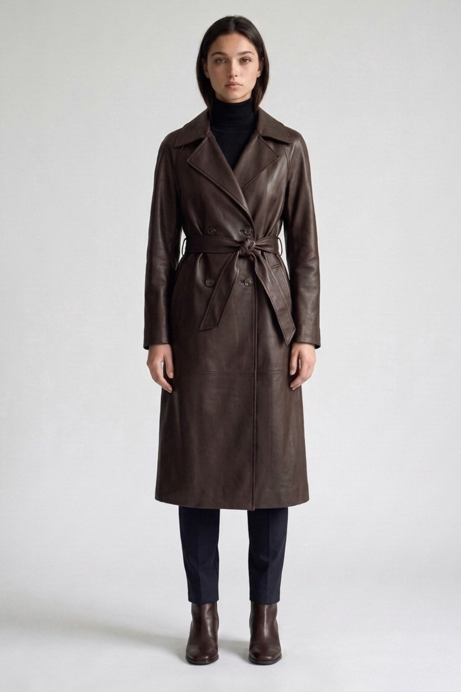Vegan Leather Belted Trench Coat