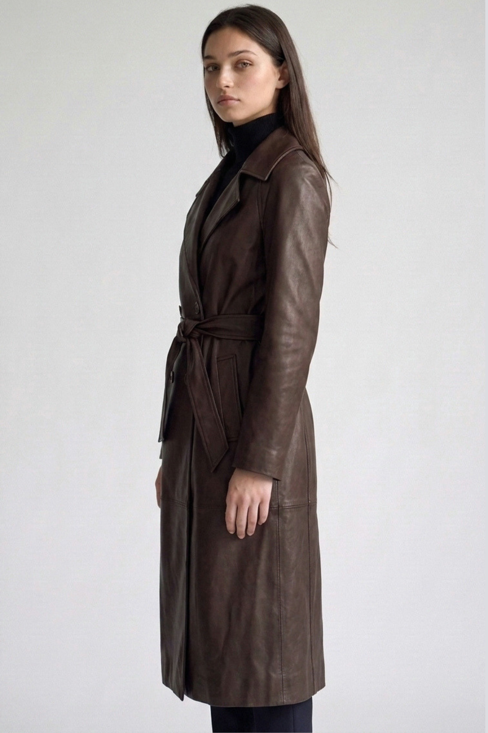 Vegan Leather Belted Trench Coat
