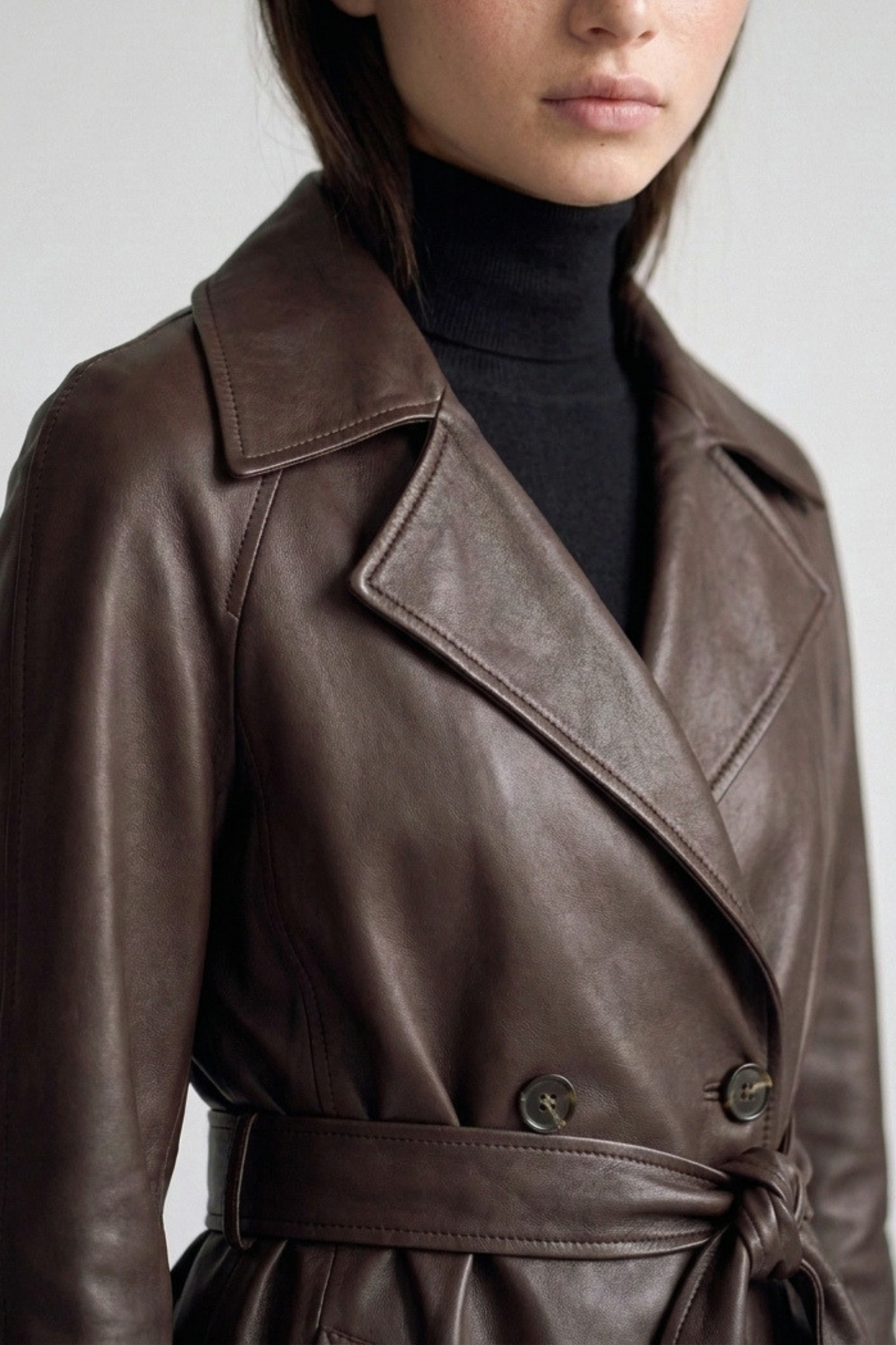 Vegan Leather Belted Trench Coat