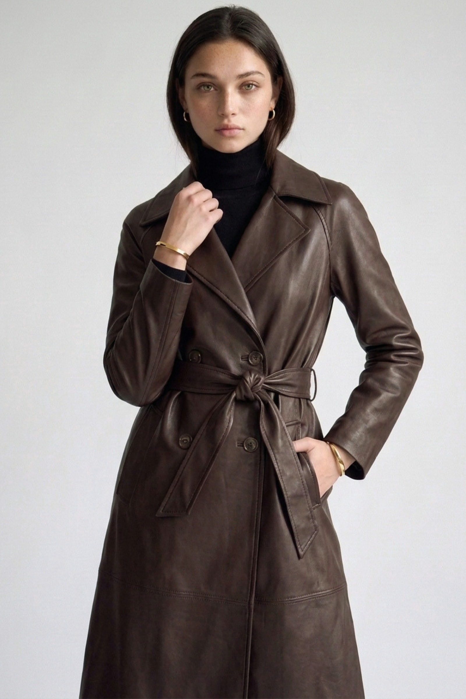 Vegan Leather Belted Trench Coat