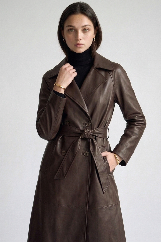 Vegan Leather Belted Trench Coat