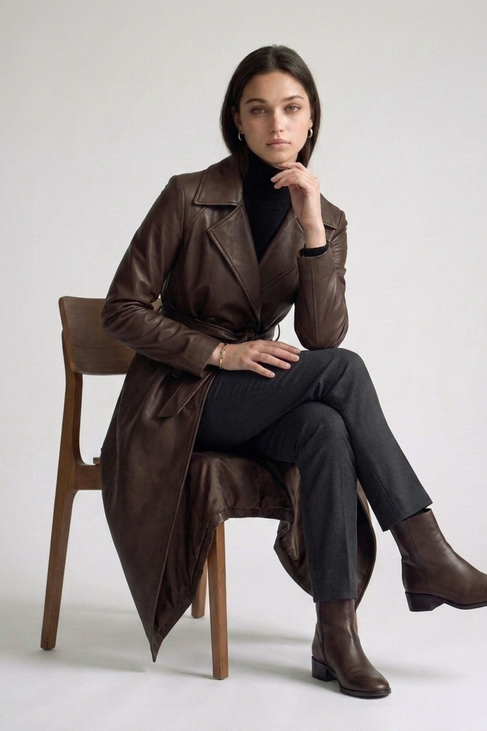 Vegan Leather Belted Trench Coat