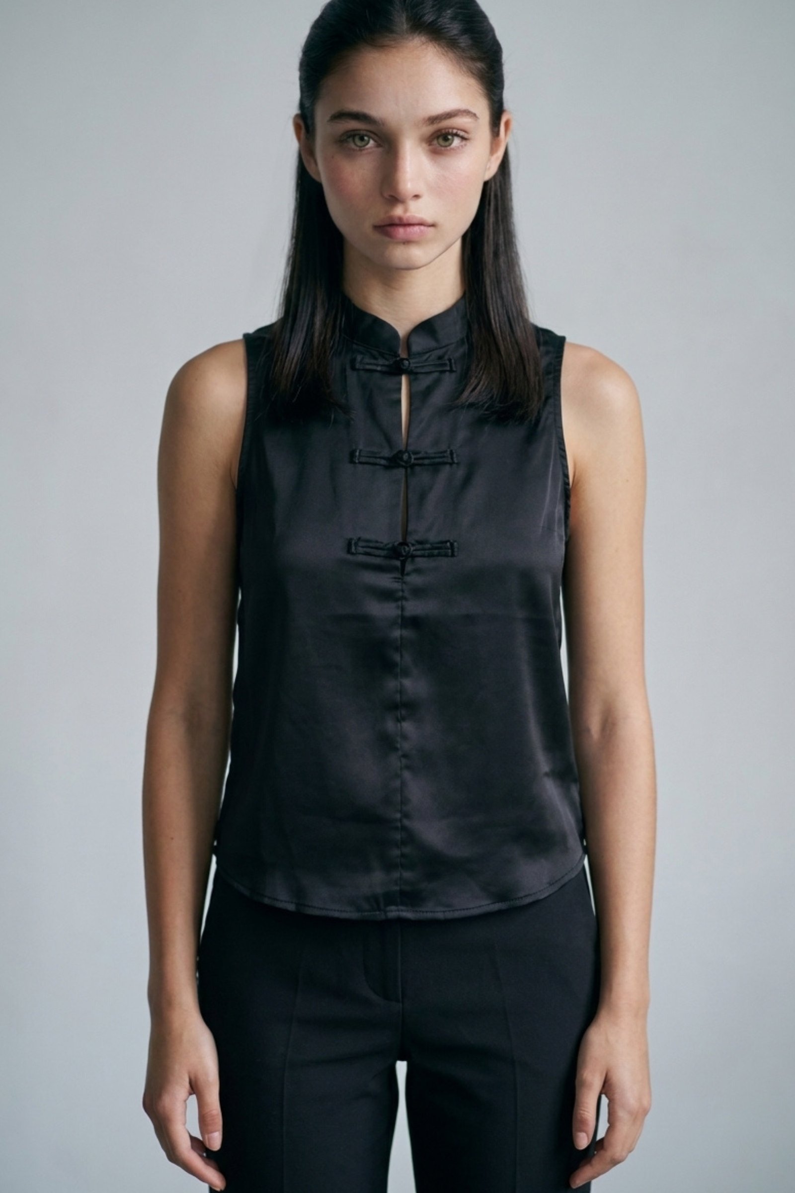 Mandarin Collar Satin Top