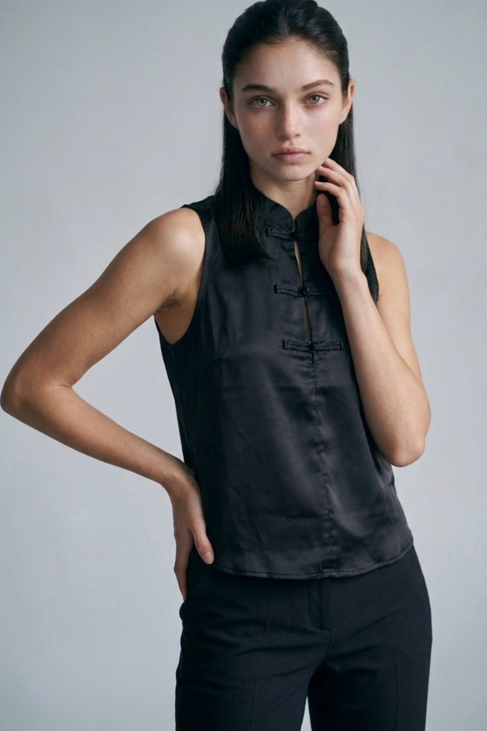 Mandarin Collar Satin Top