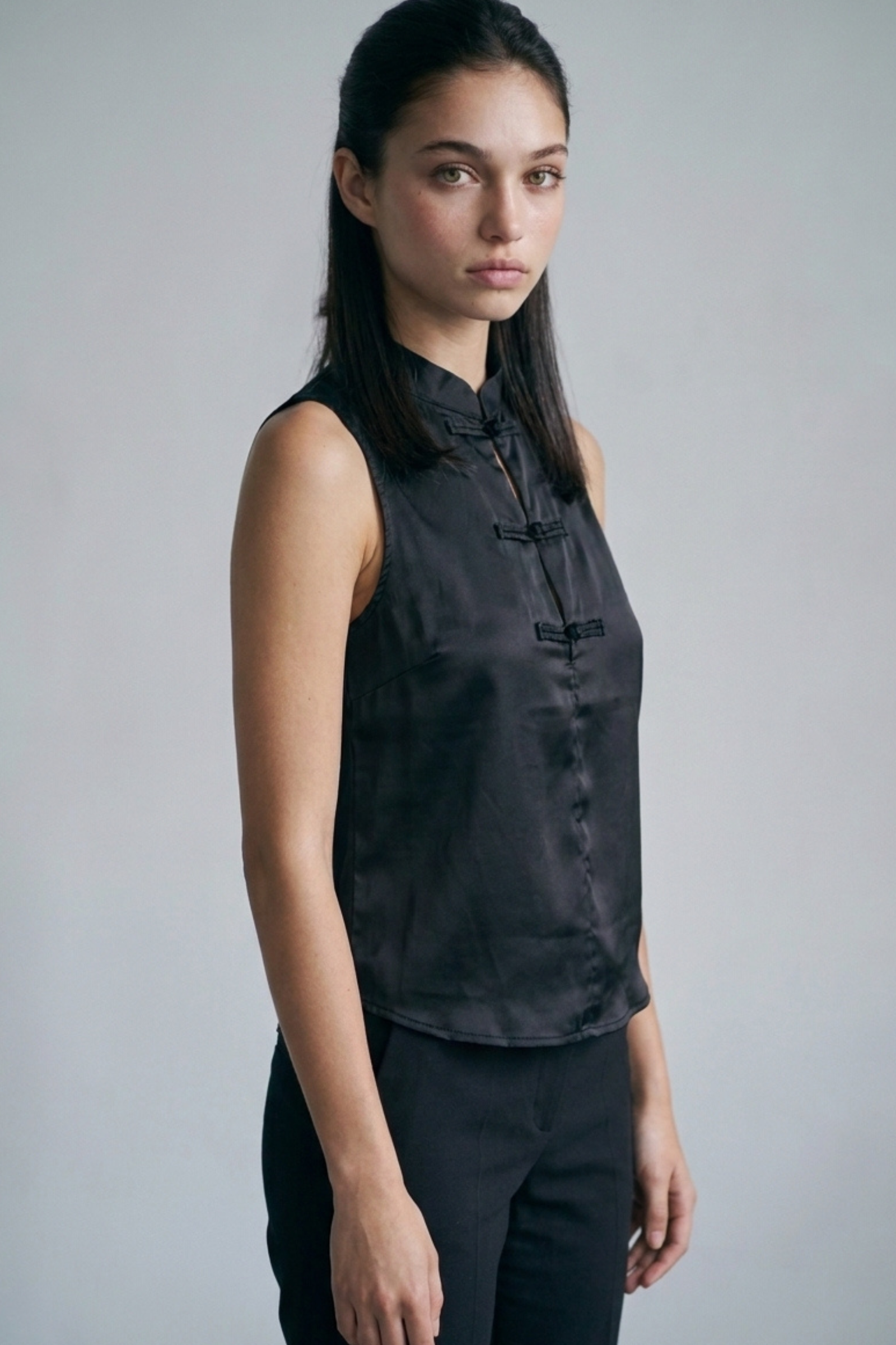 Mandarin Collar Satin Top