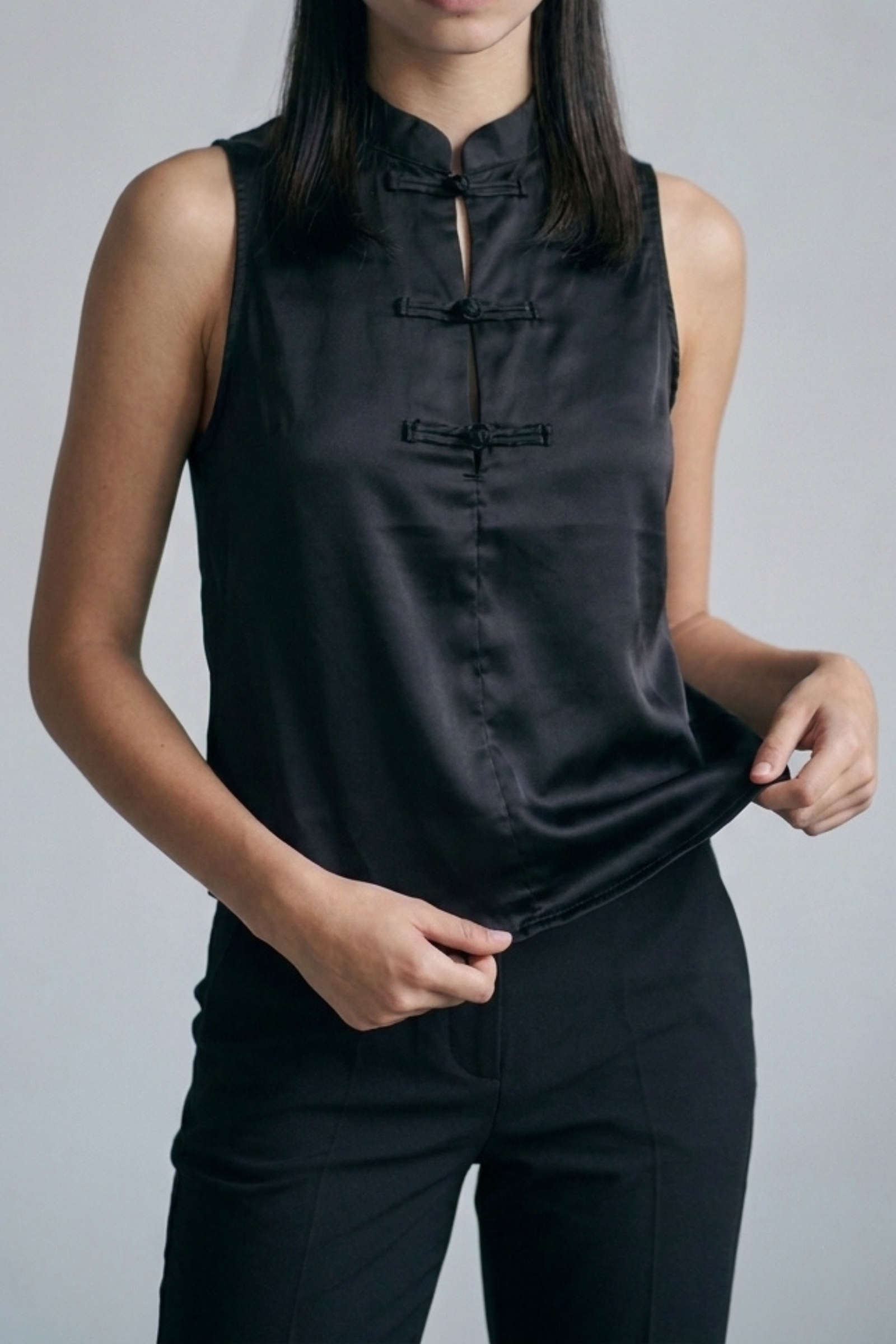 Mandarin Collar Satin Top