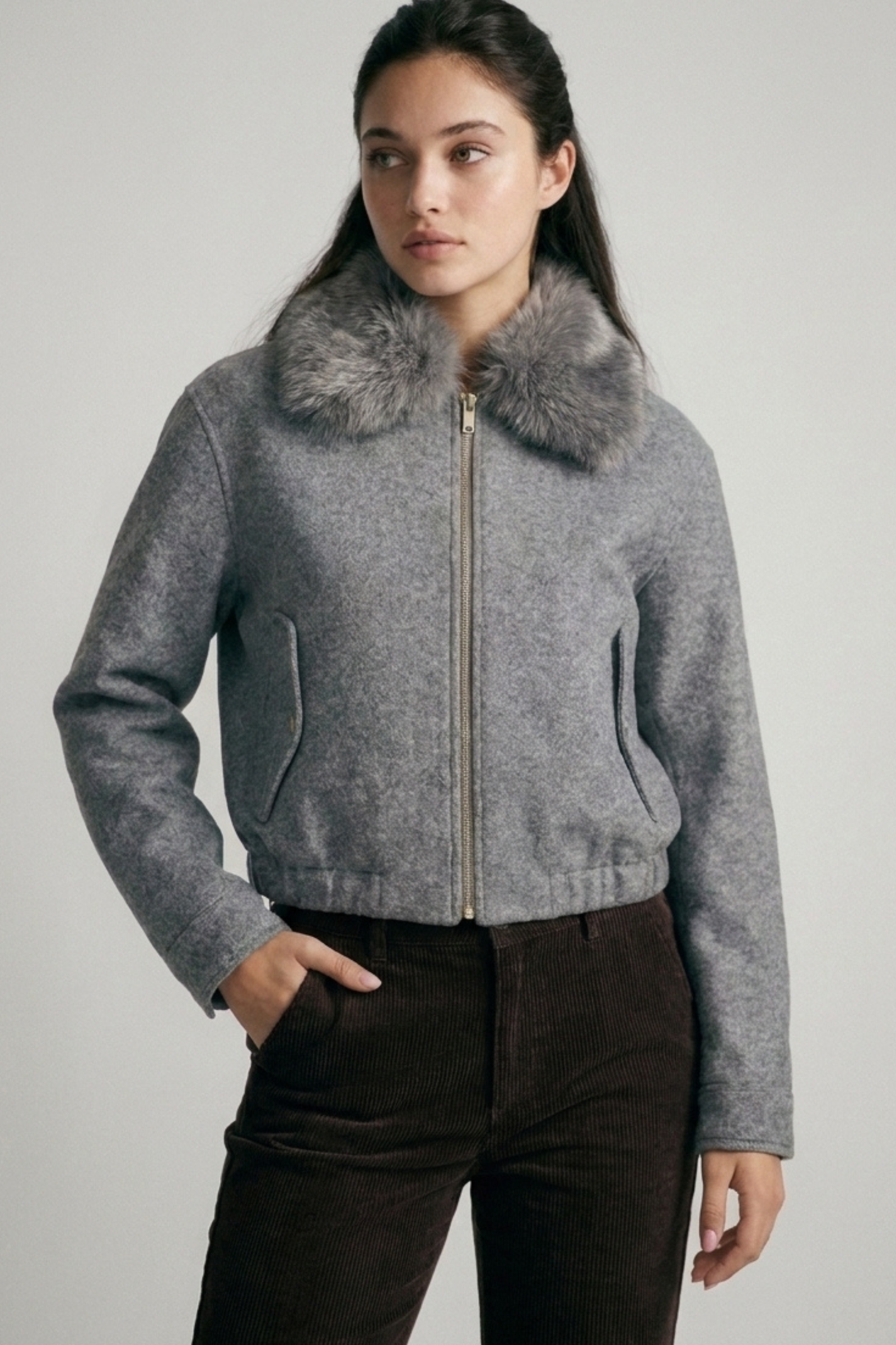 Faux Fur Collared Bomber Jacket