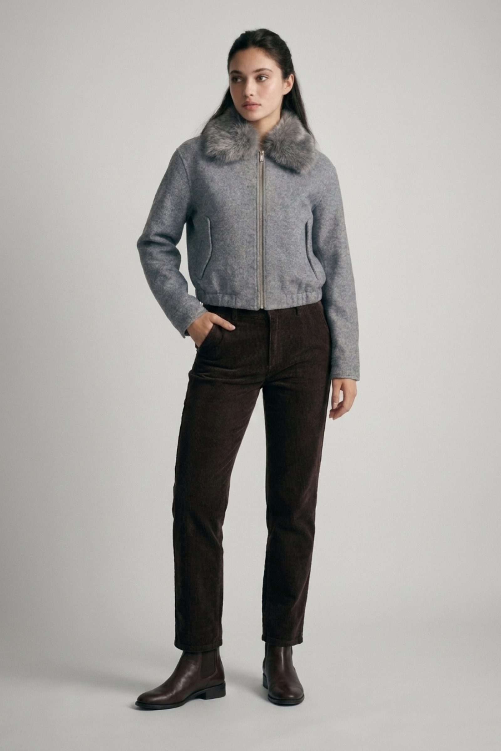 Faux Fur Collared Bomber Jacket