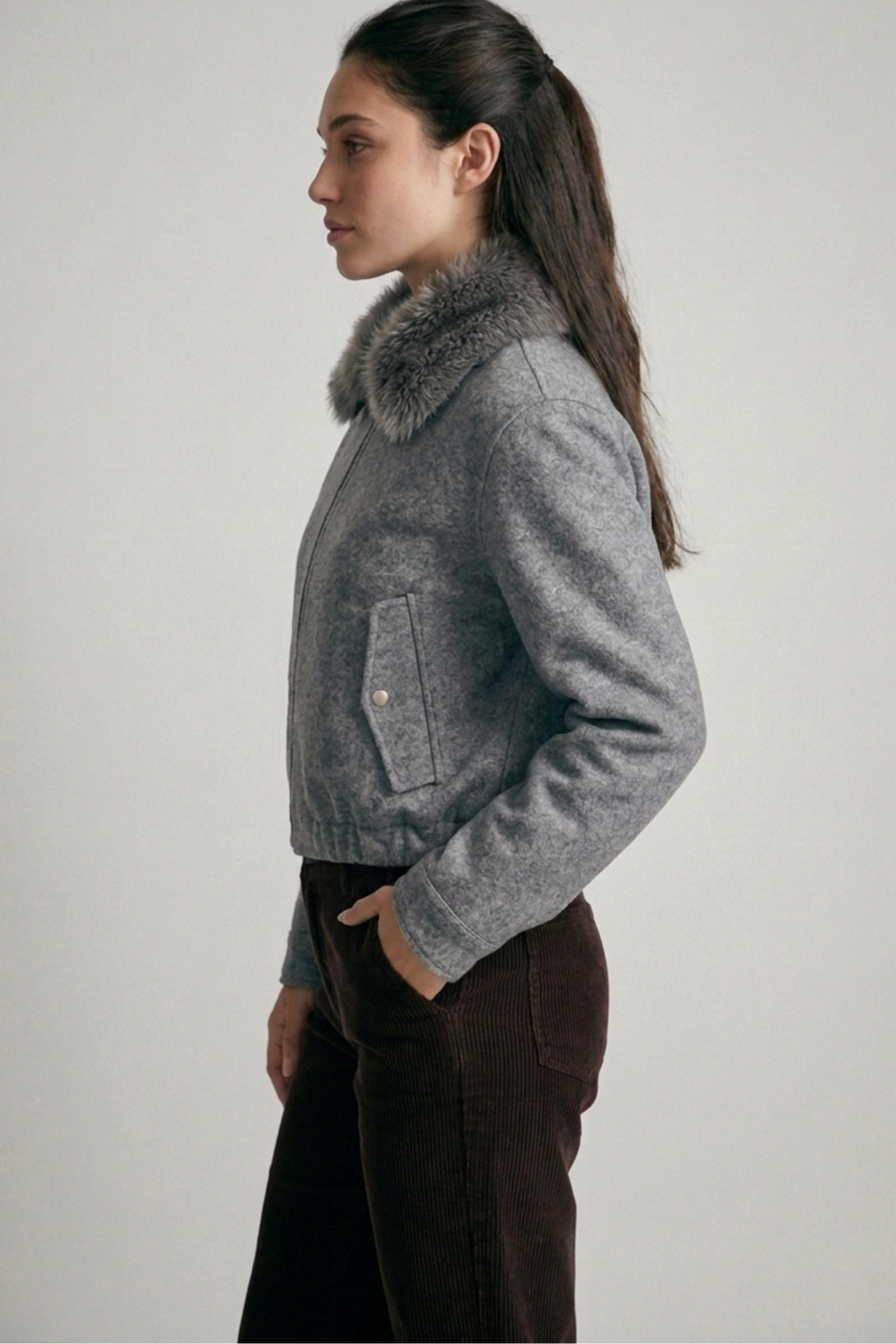 Faux Fur Collared Bomber Jacket