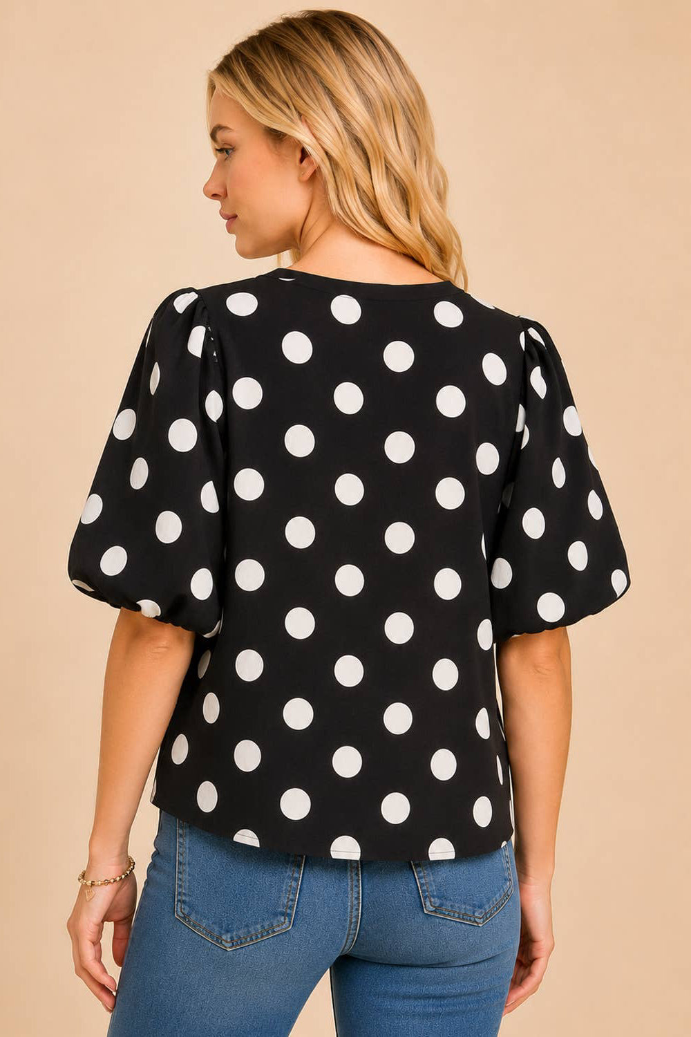Classic Polka Dot Puff Sleeve Blouse
