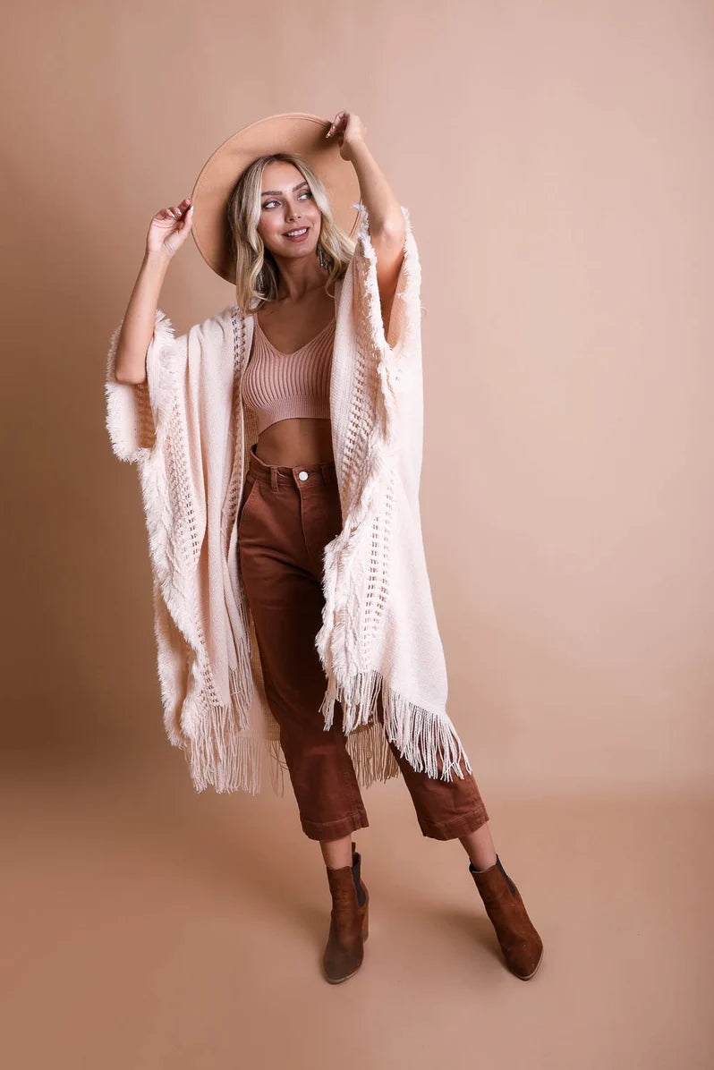 Cream Fringe Shawl Cardigan