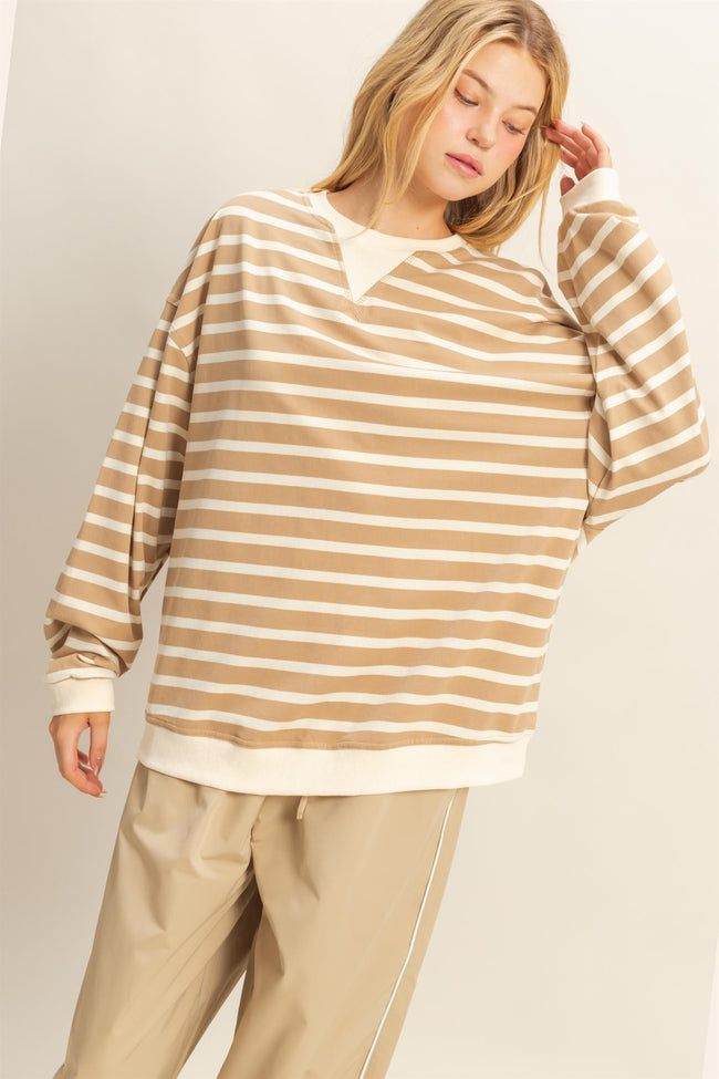Camel Bold Stripe Rugby Pullover