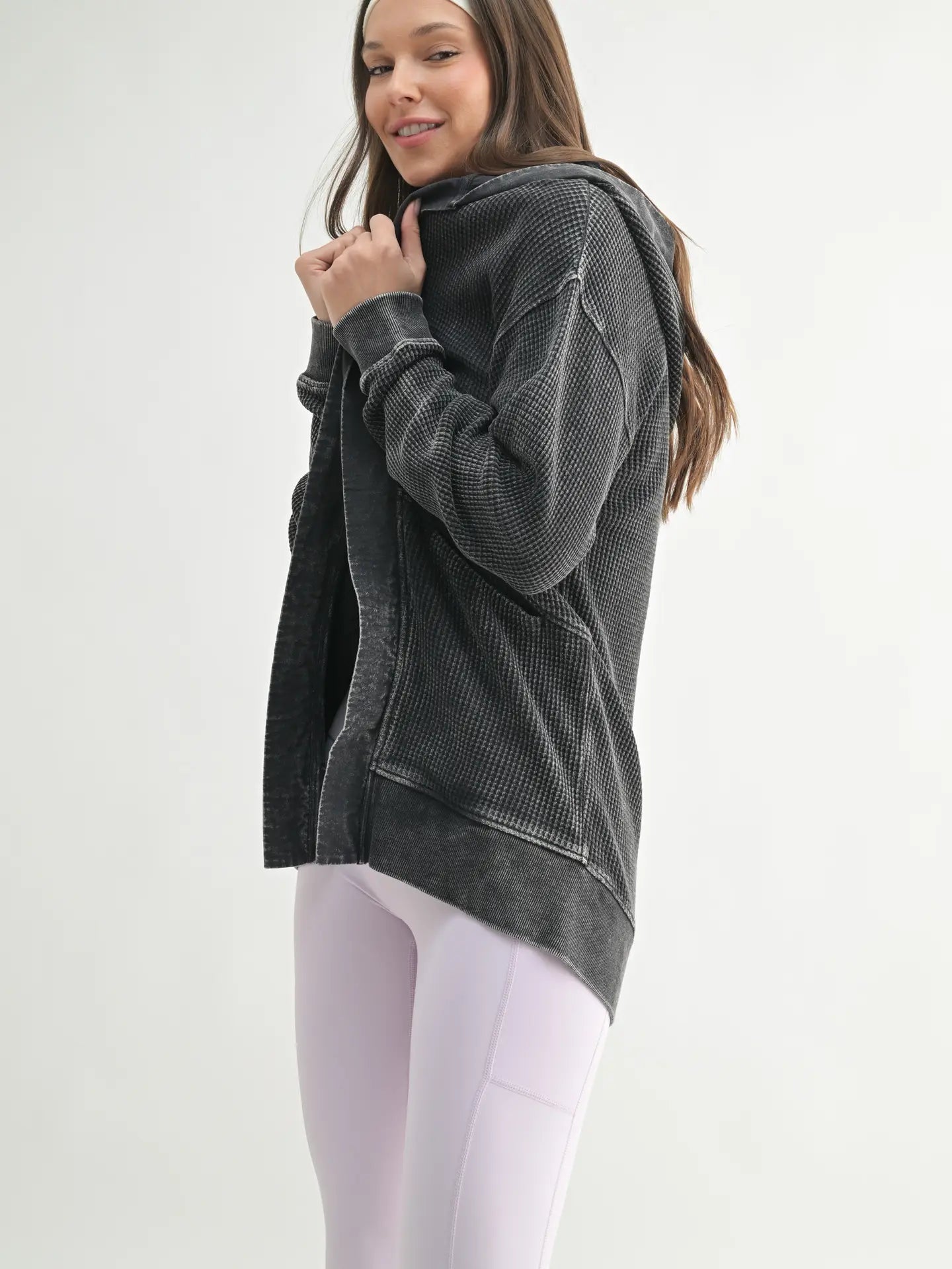 Black Waffle Hooded Cardi