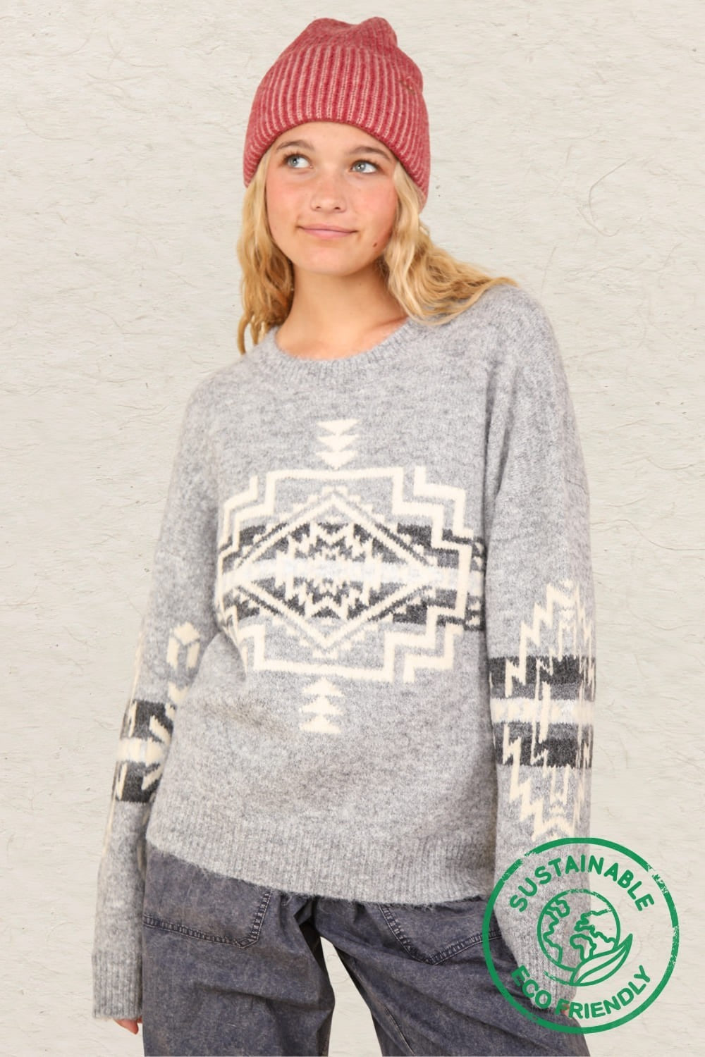 Grey Knit Nordic Sweater