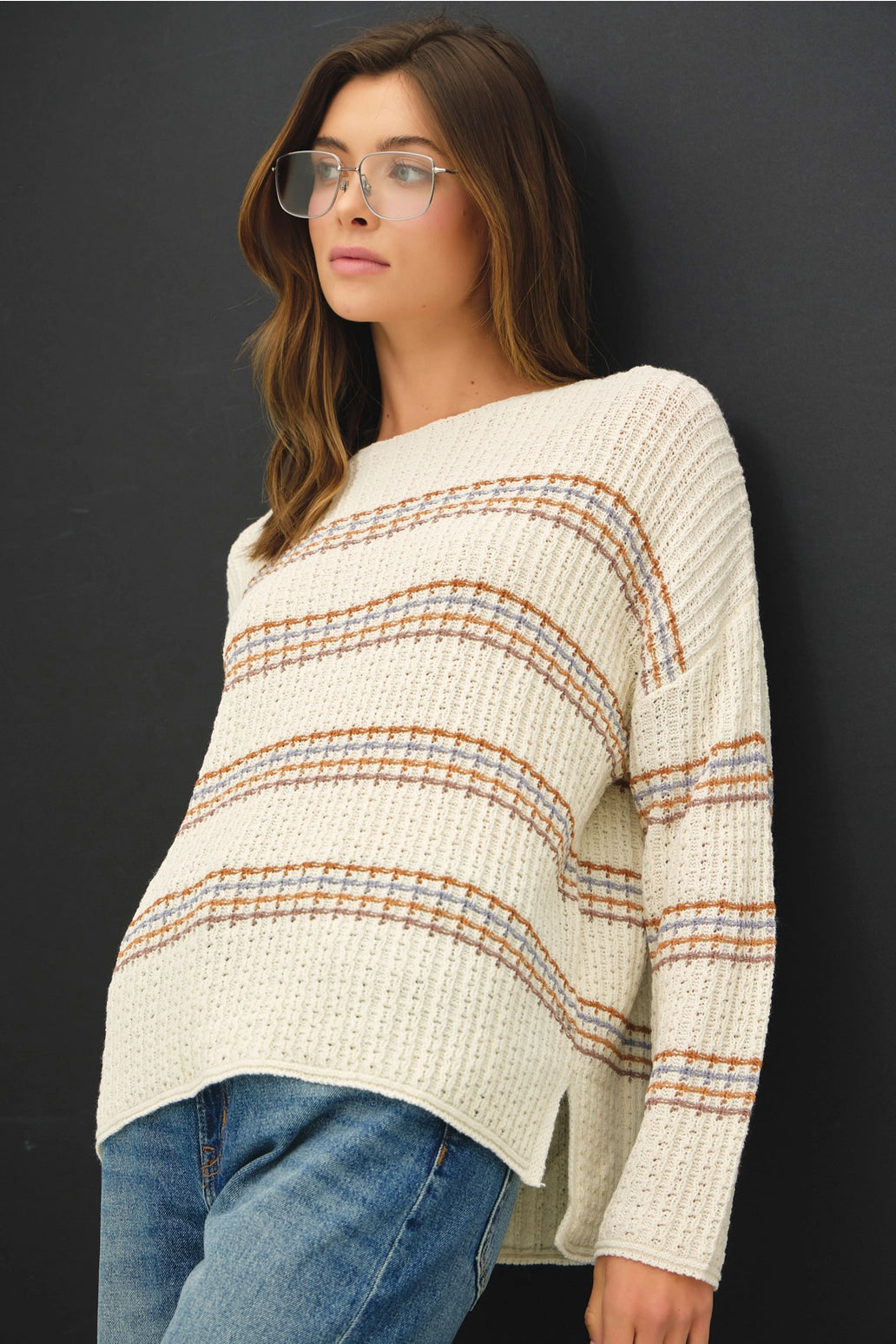 Cream Stripe Knit Sweater