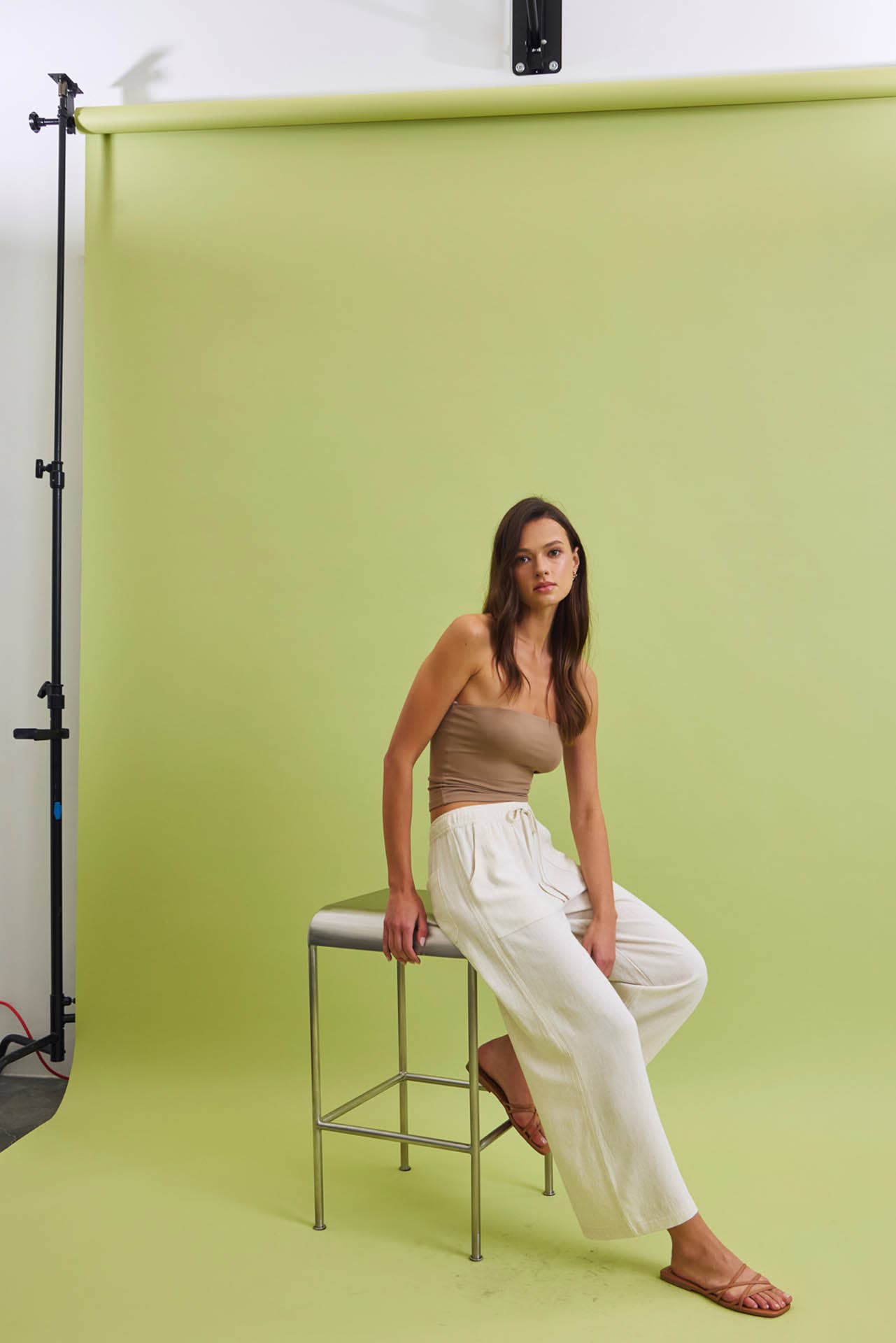 Linen Drawstring Waist Wide Leg Pants